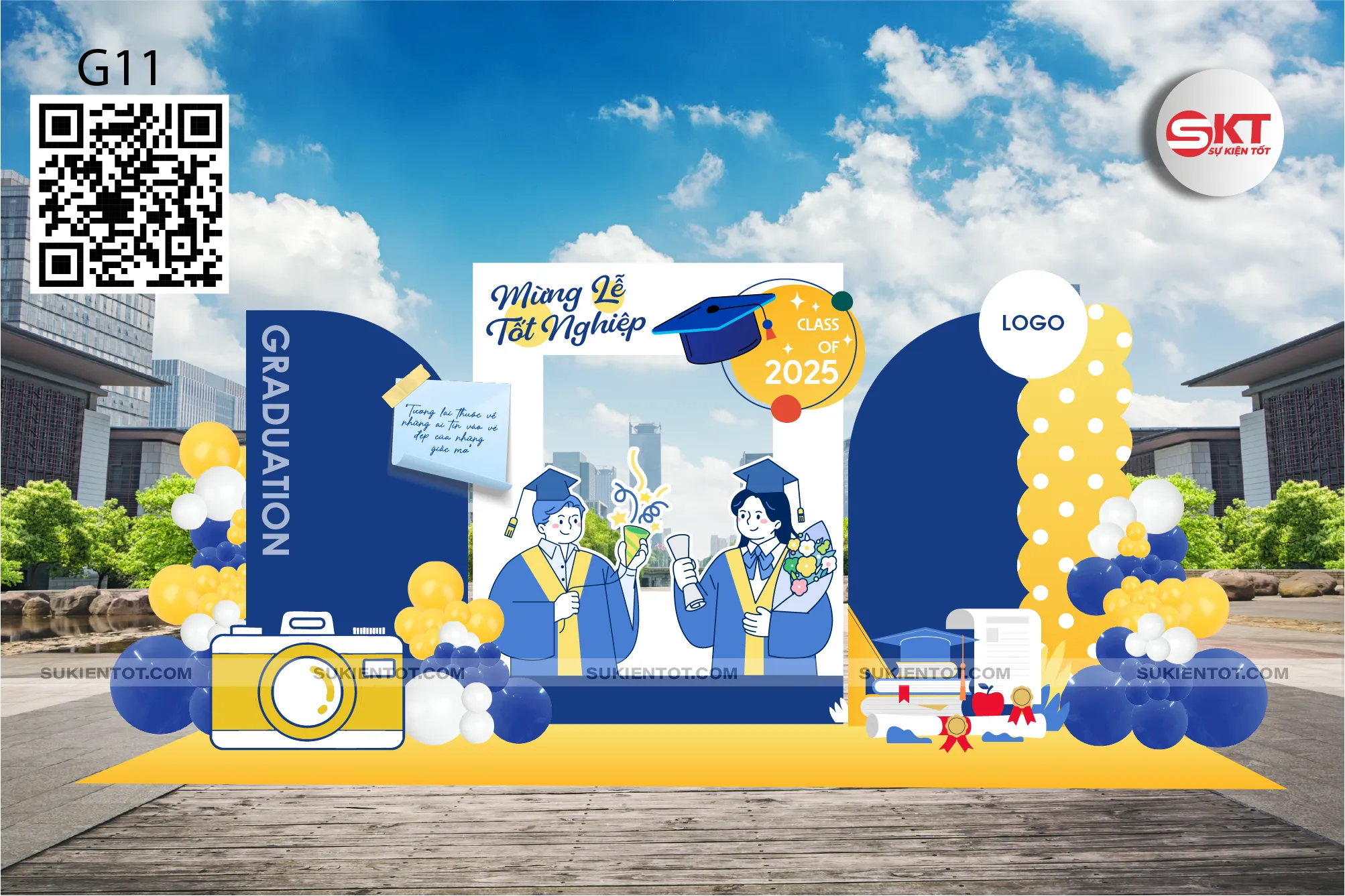 File thiết kế lễ tốt nghiệp tone xanh vàng G11