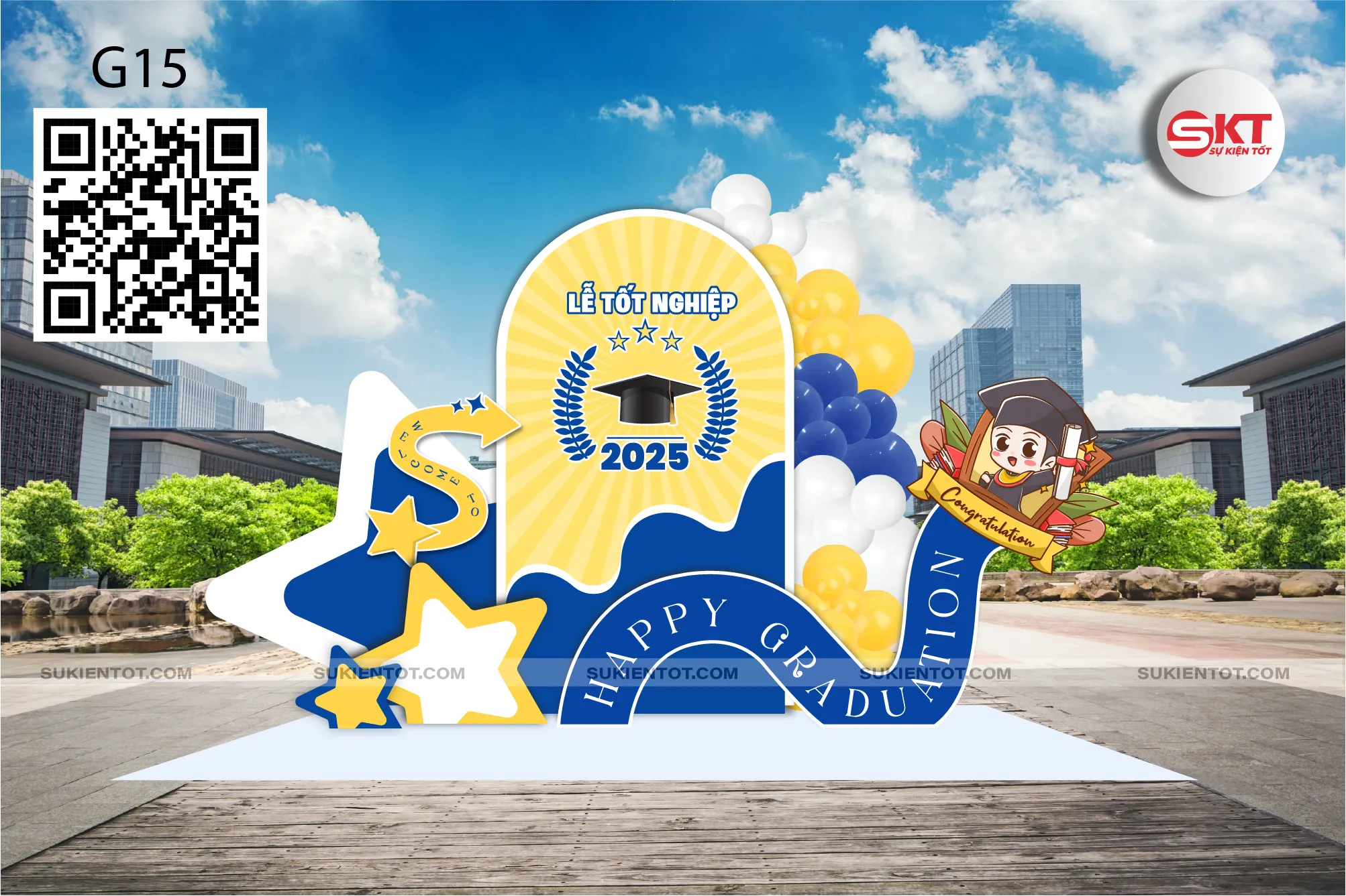 File thiết kế lễ tốt nghiệp tone xanh vàng G15