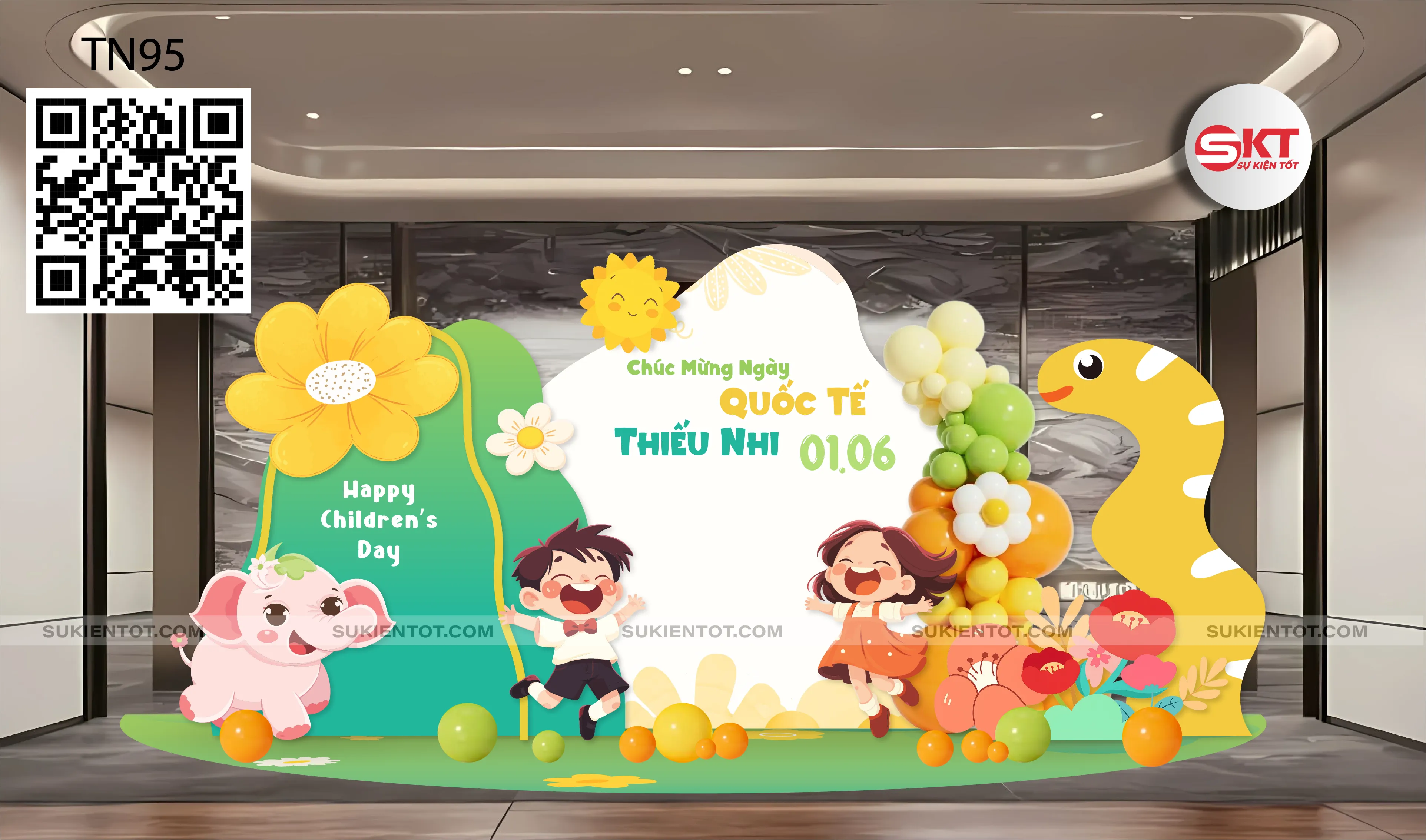 File thiết kế Quốc Tế Thiếu Nhi tone xanh lá TN95