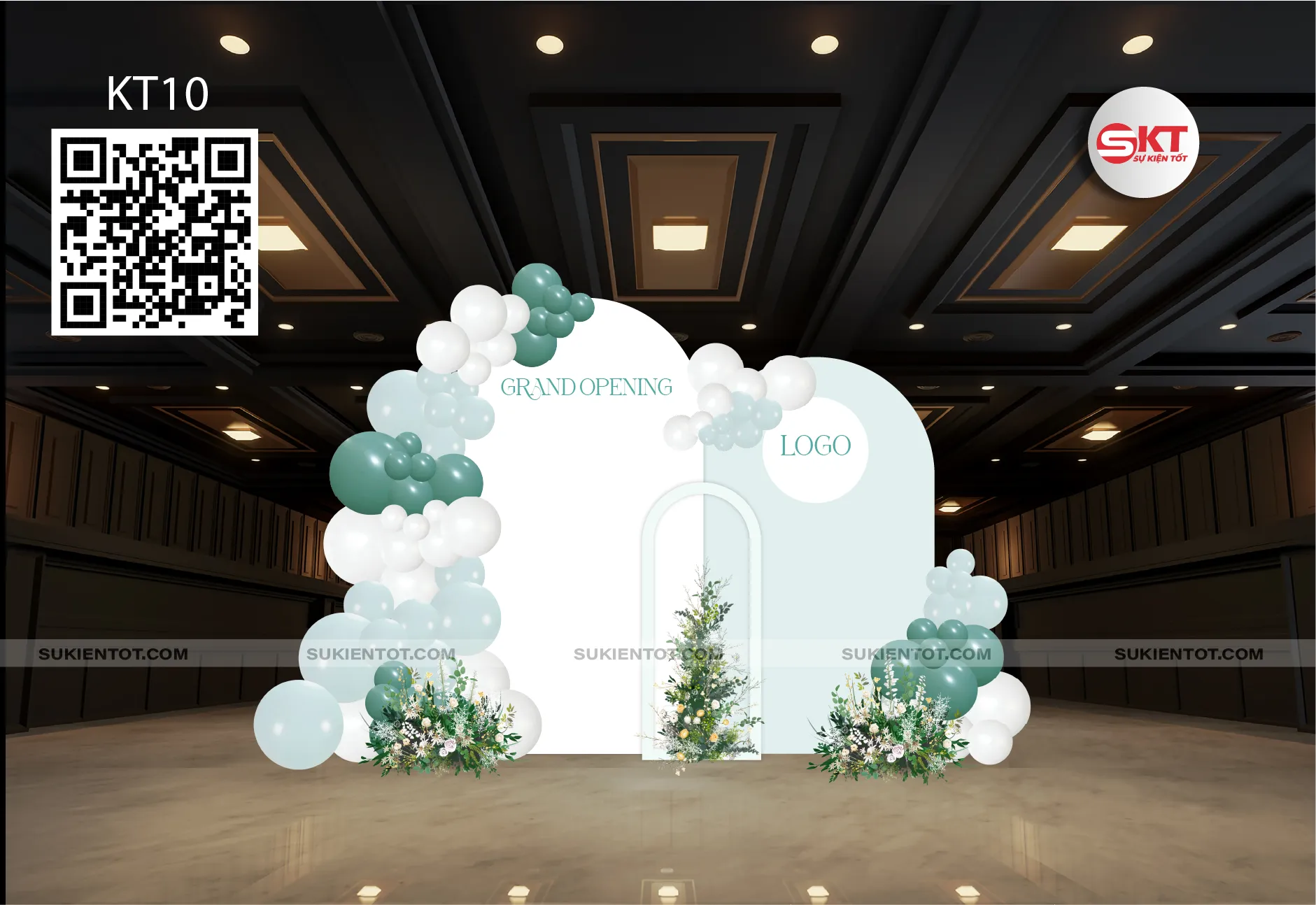 File thiết kế khai trương tone trắng xanh lá KT10