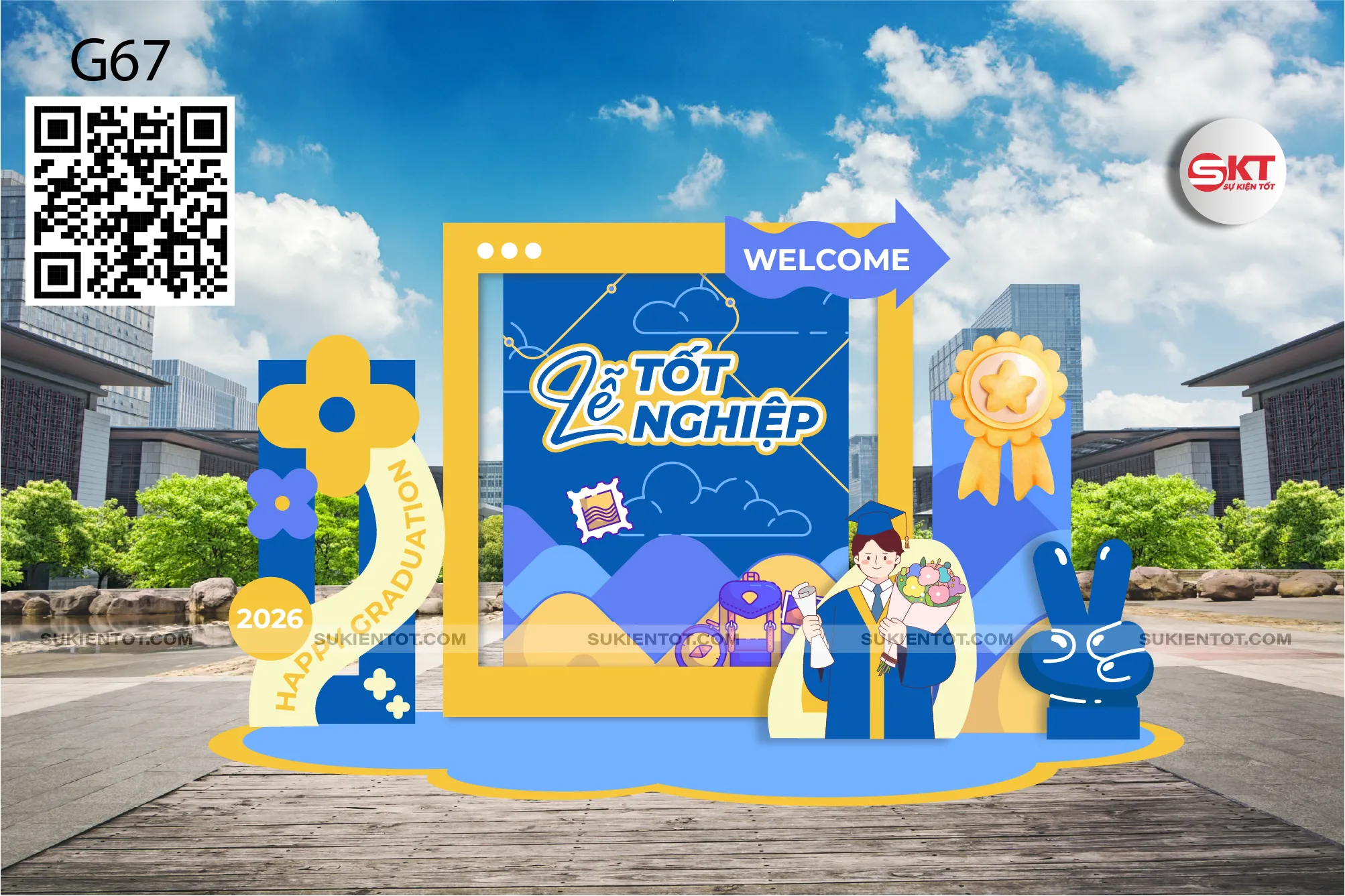 File thiết kế lễ tốt nghiệp tone xanh dương vàng G67