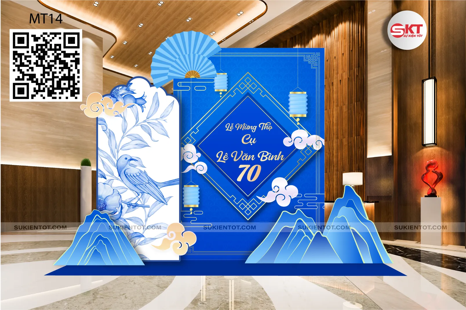 File thiết kế mừng thọ tone xanh dương MT14