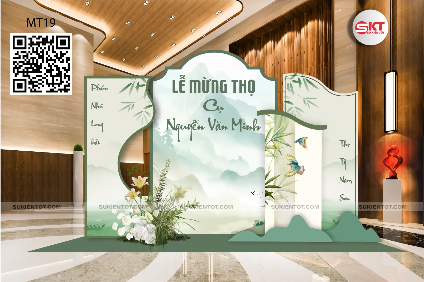 File thiết kế mừng thọ tone xanh lá MT19