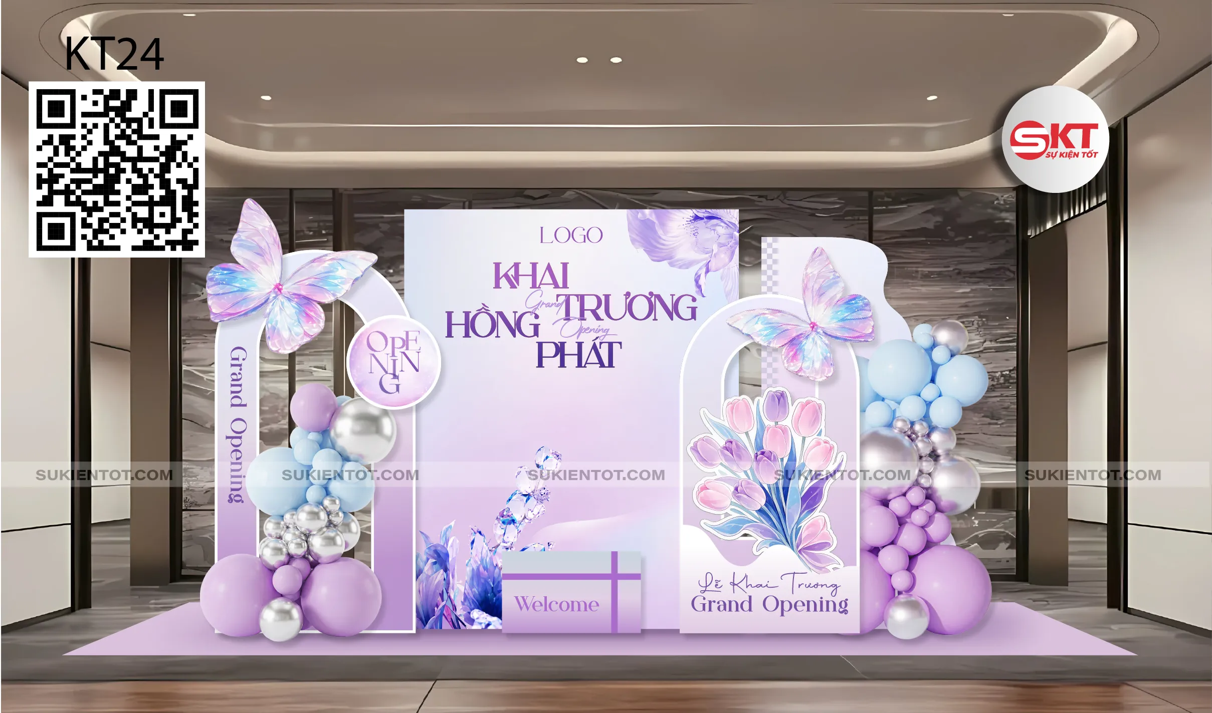 File thiết kế khai trương tone tím KT24