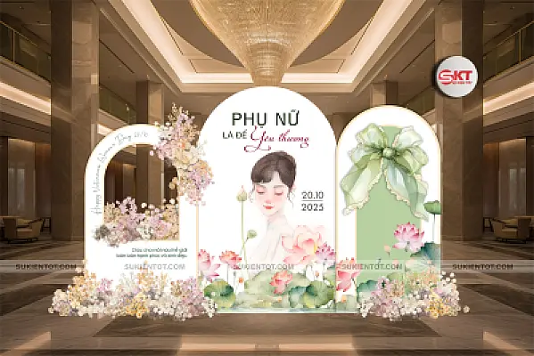 File thiết kế ngày  20/10 phụ nữ Việt Nam tone xanh lá PN14