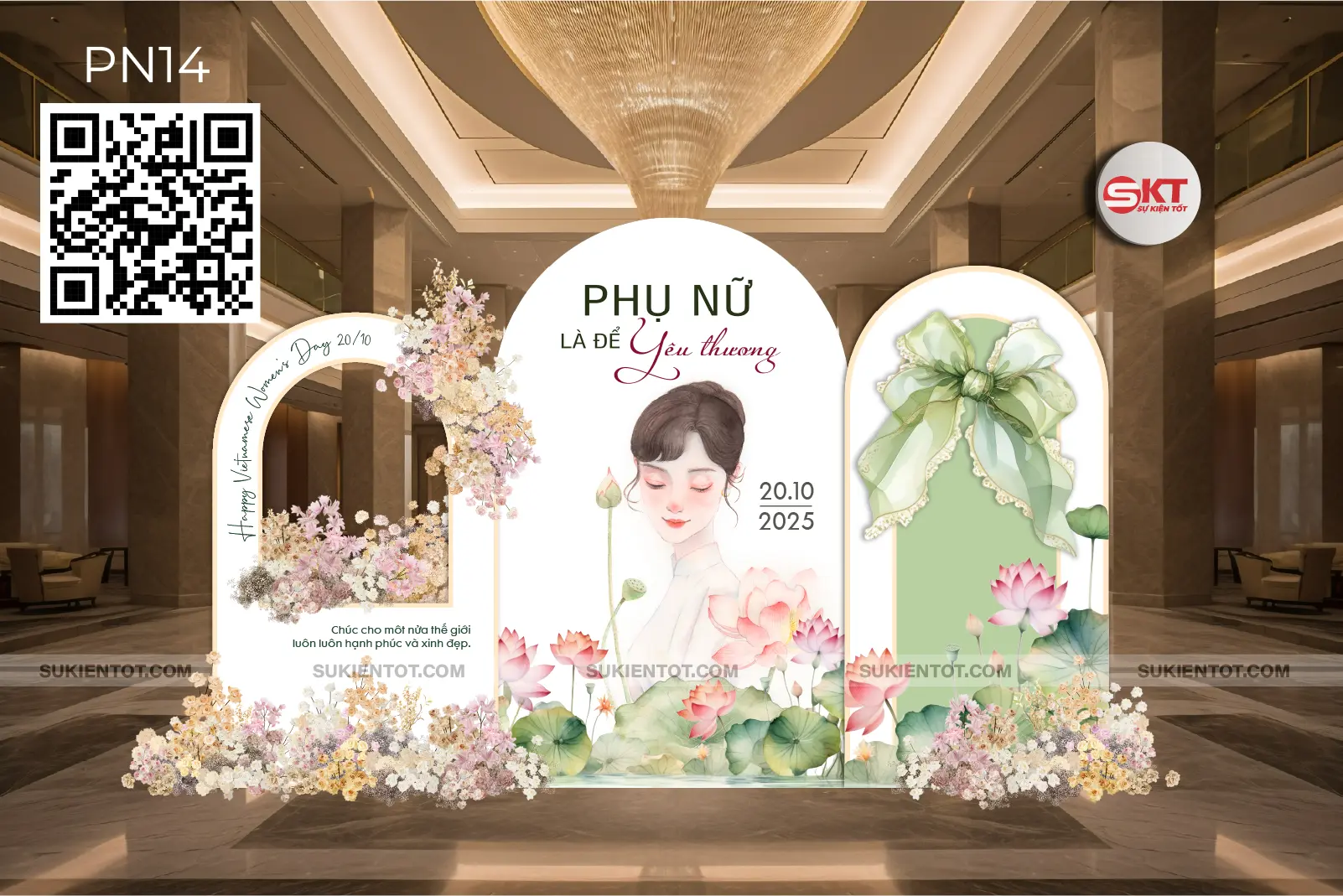 File thiết kế ngày  20/10 phụ nữ Việt Nam tone xanh lá PN14