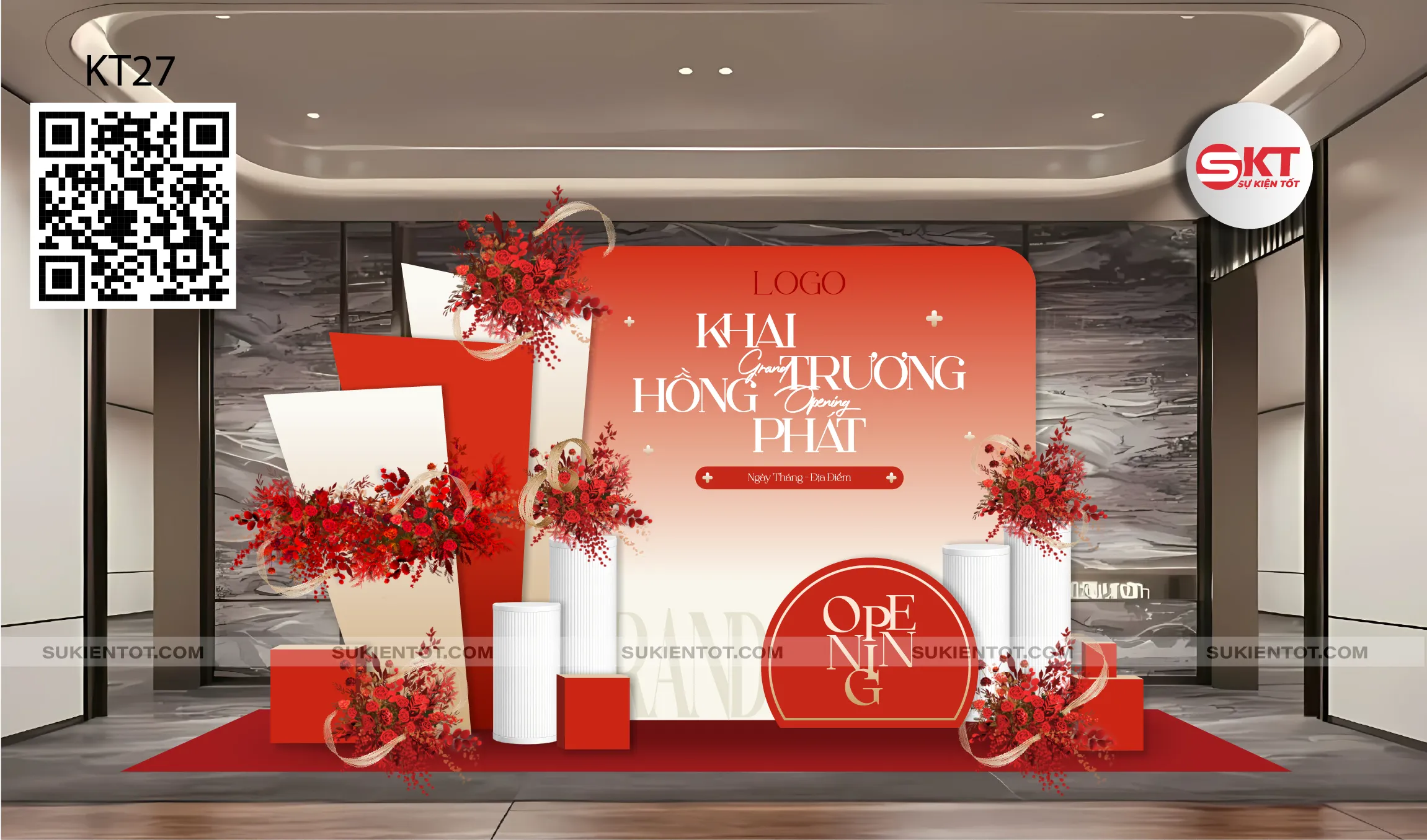 File thiết kế khai trương tone đỏ KT27