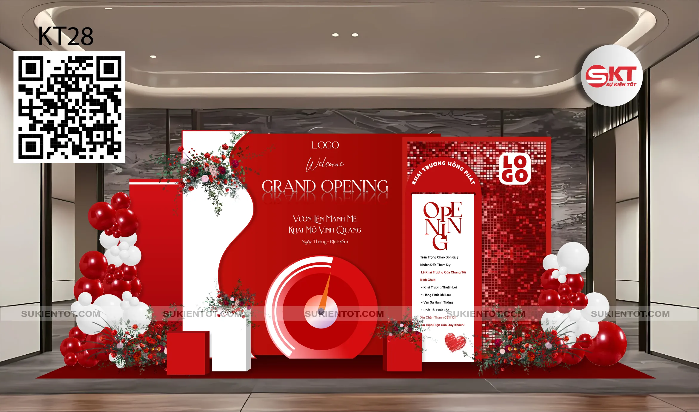 File thiết kế khai trương tone đỏ KT28