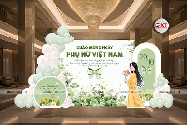 File thiết kế ngày 20/10 phụ nữ Việt Nam tone xanh lá PN15