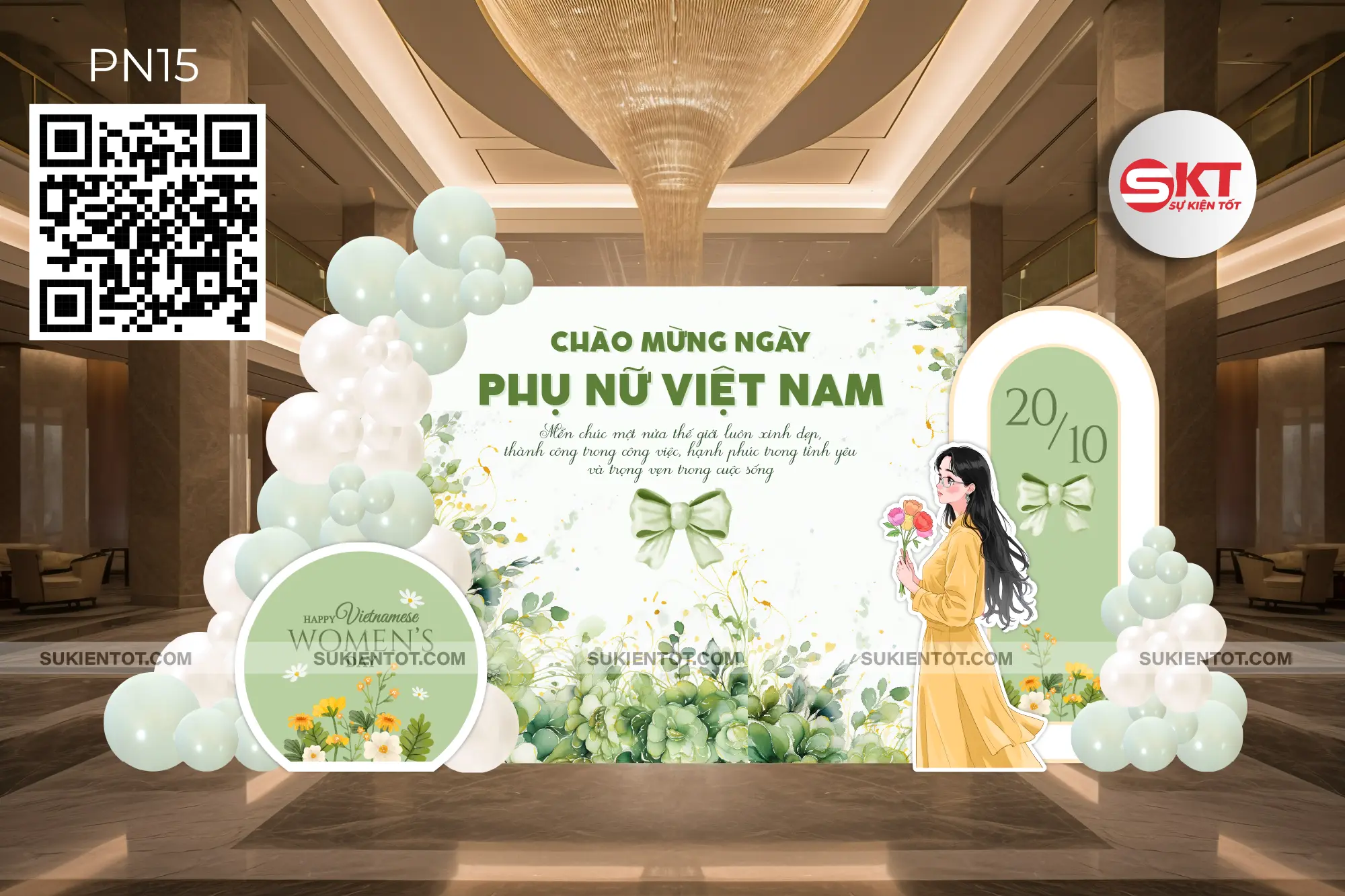File thiết kế ngày 20/10 phụ nữ Việt Nam tone xanh lá PN15