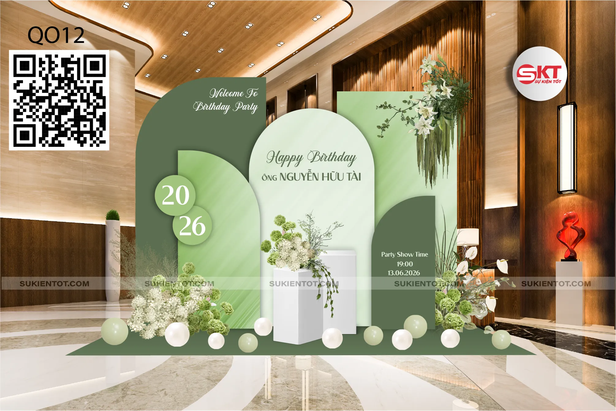 File thiết kế sinh nhật quý ông tone xanh lá QO12