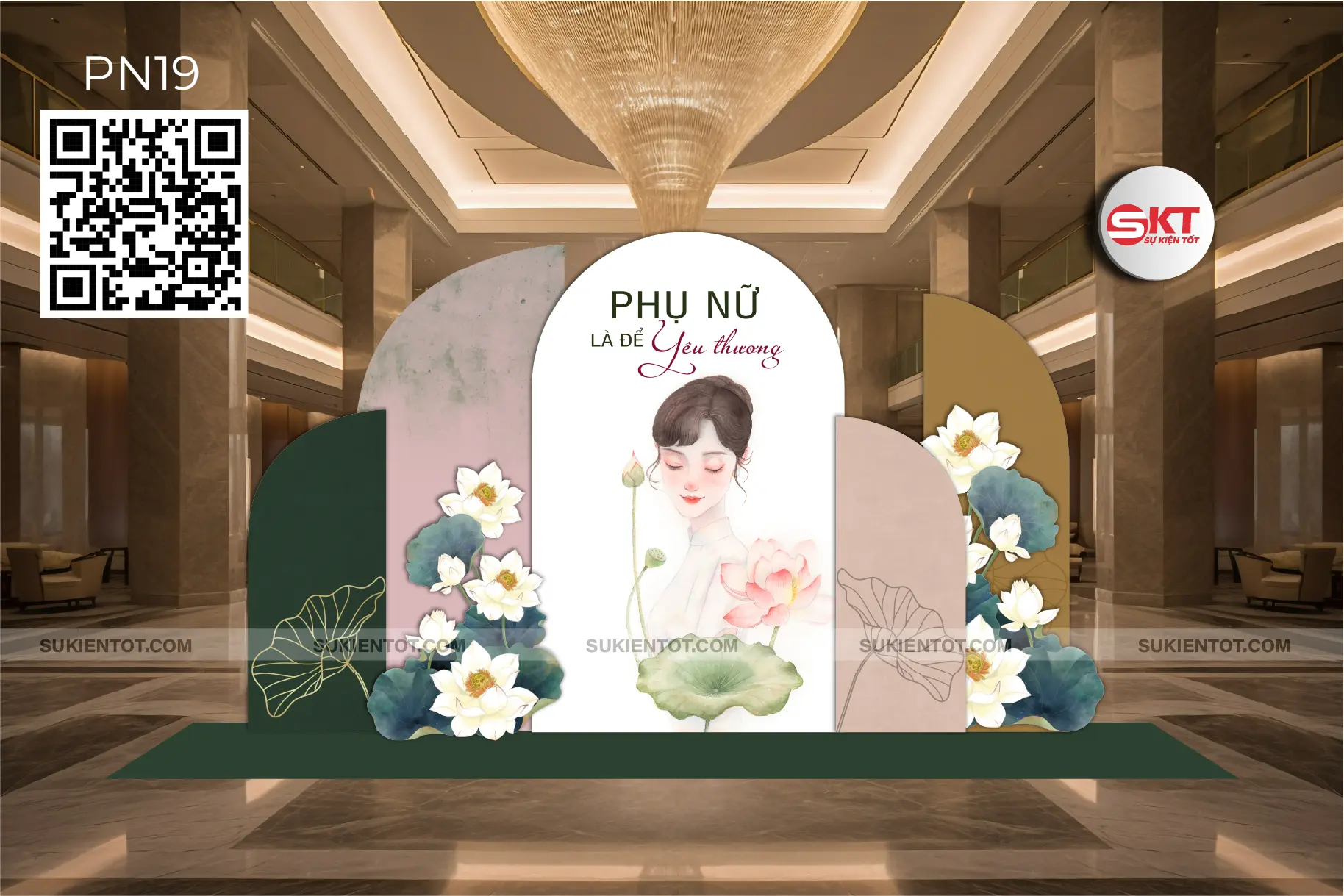 File thiết kế ngày  20/10 phụ nữ Việt Nam tone xanh lá PN19