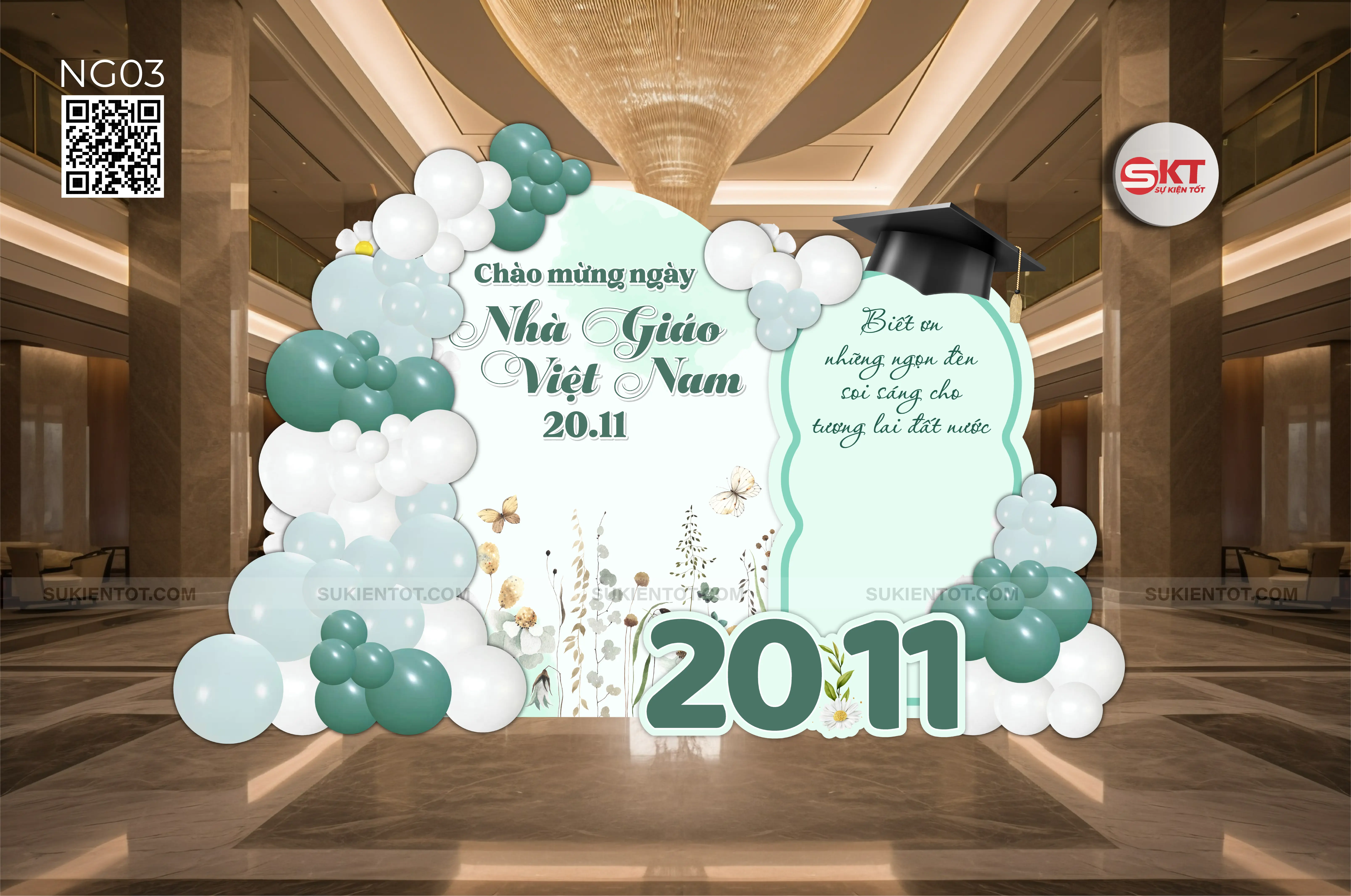 File thiết kế ngày 20/11 nhà giáo Việt Nam tone xanh lá NG03