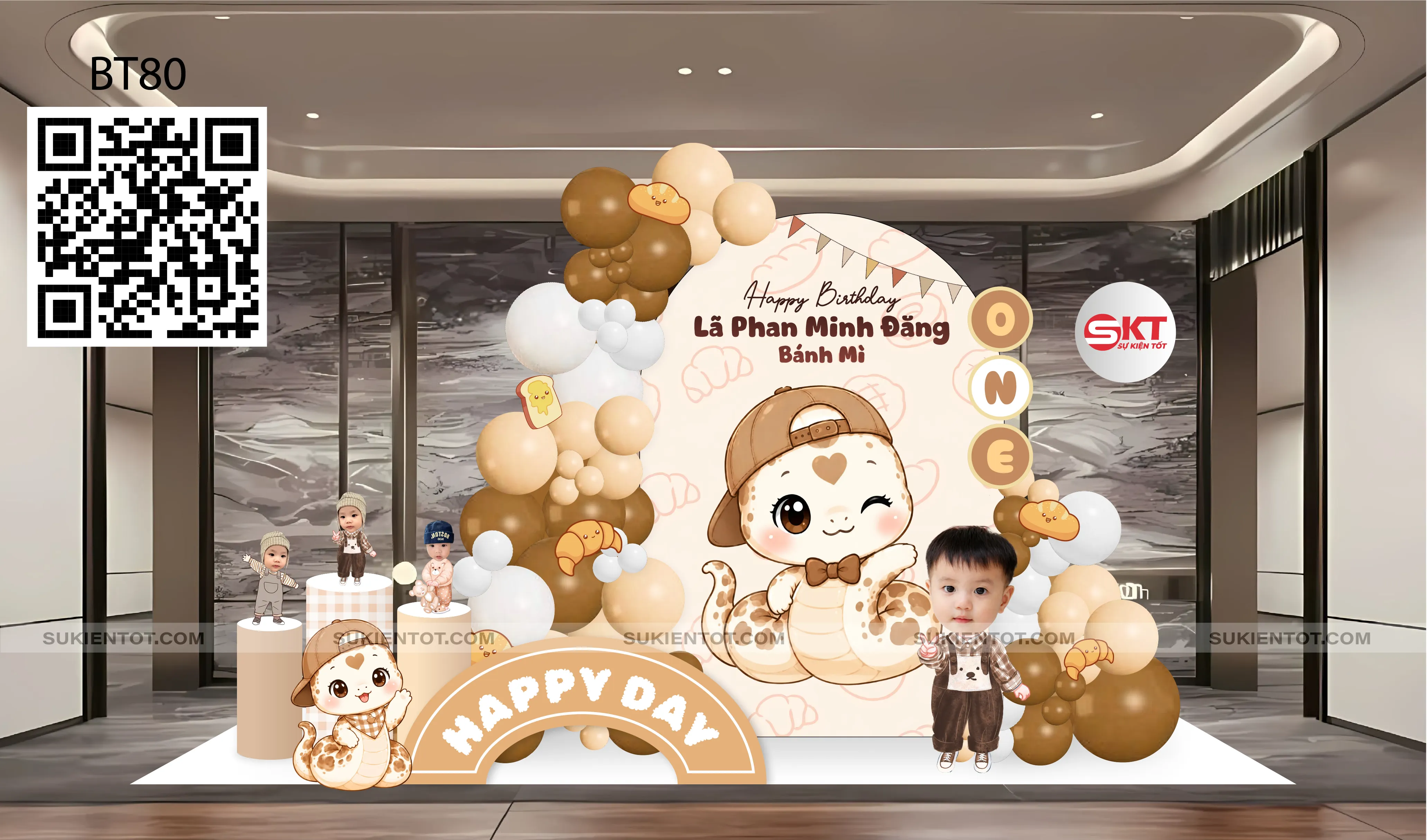 File thiết kế sinh nhật bé trai tone nâu BT80