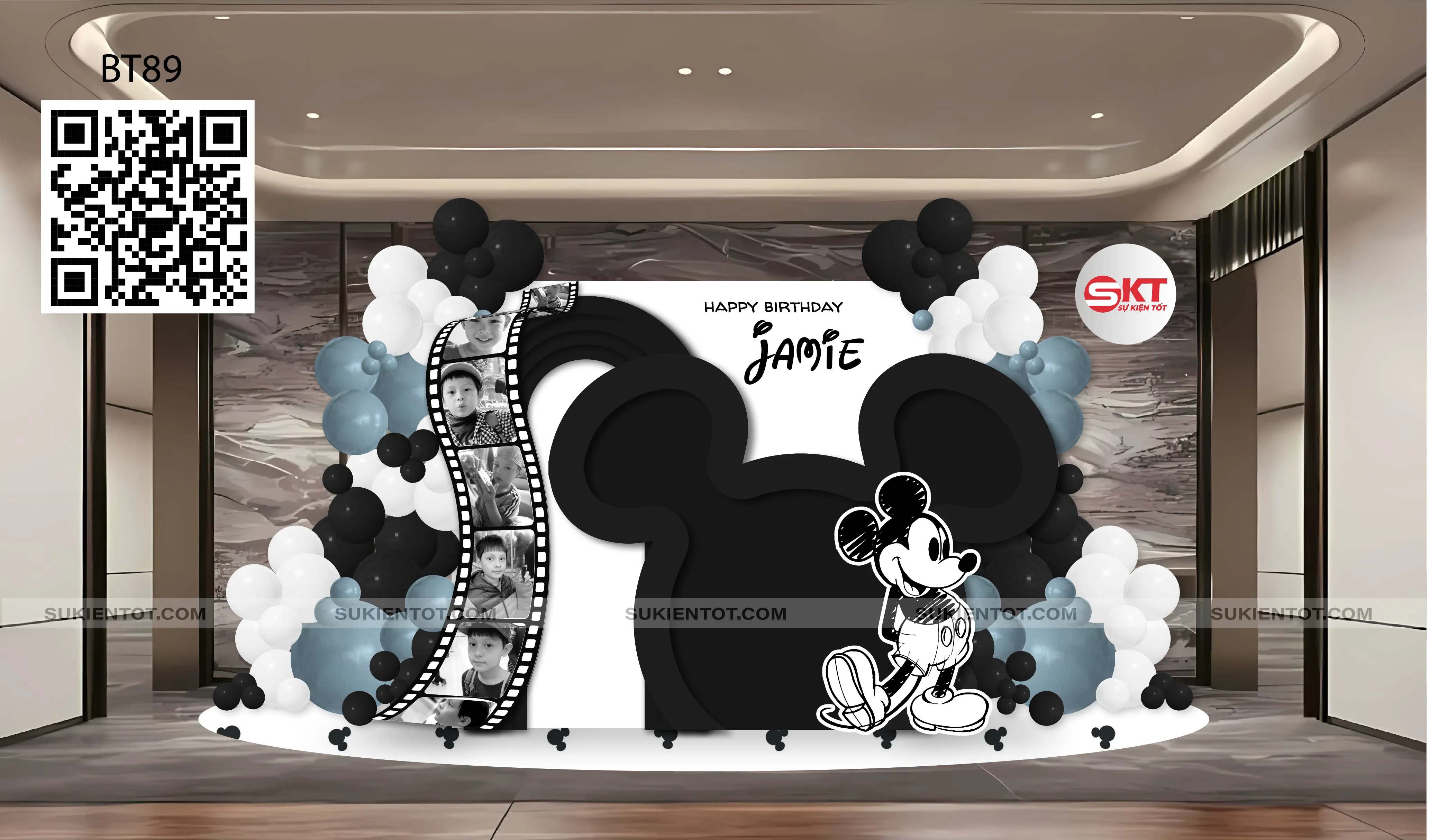 File thiết kế sinh nhật bé trai tone xanh đen BT89