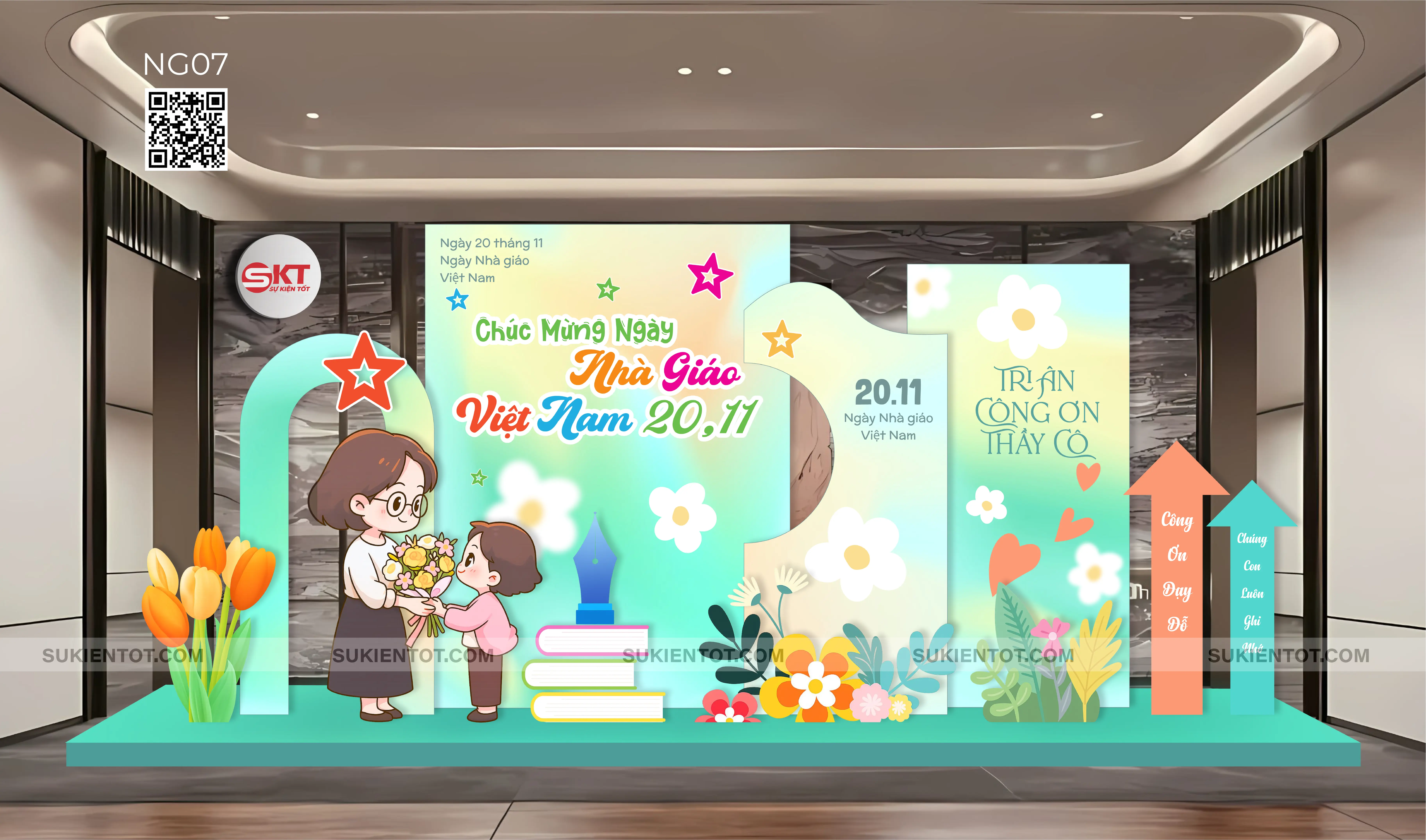 File thiết kế ngày 20/11 nhà giáo Việt Nam tone xanh lá NG07