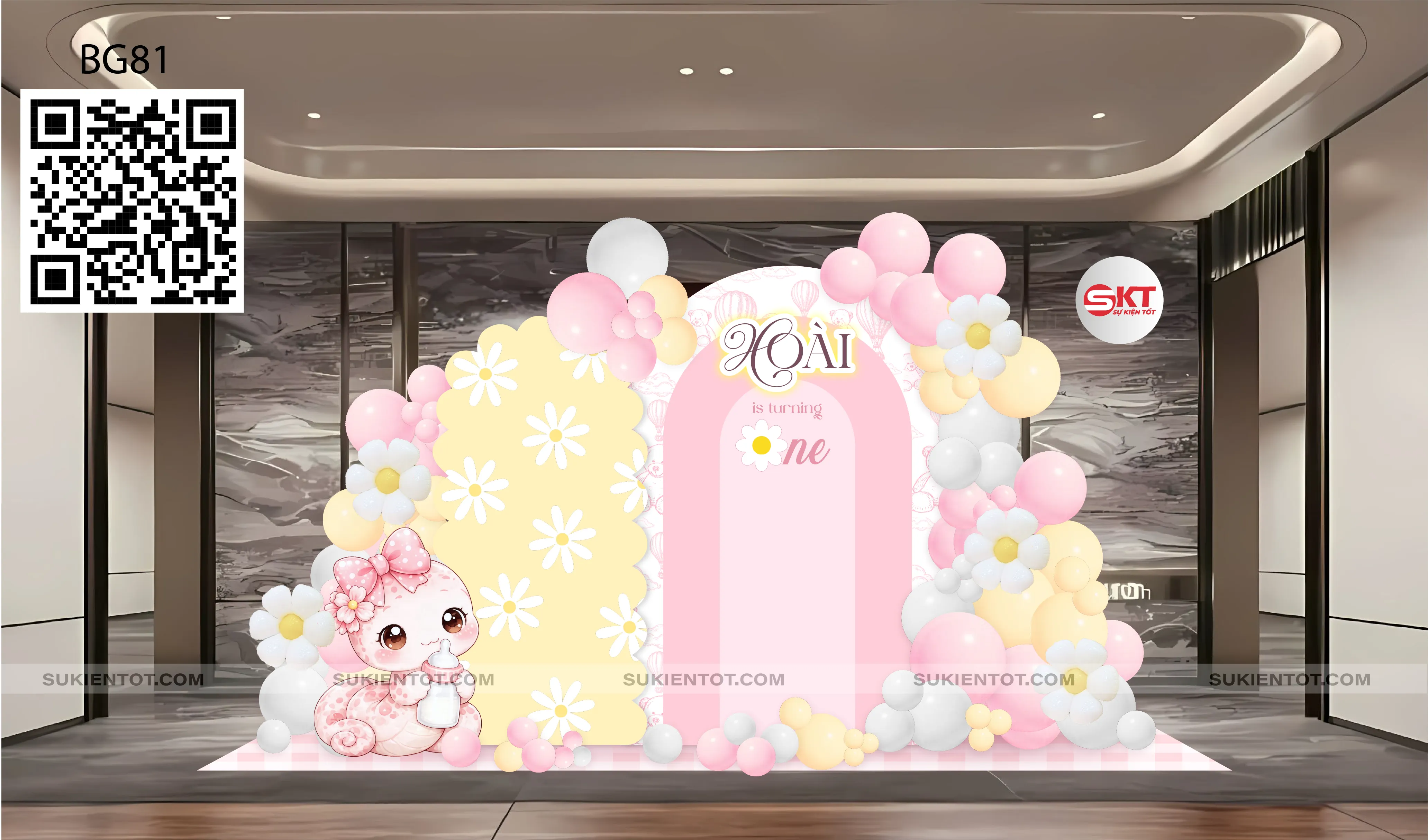 File thiết kế sinh nhật bé tone hồng BG81