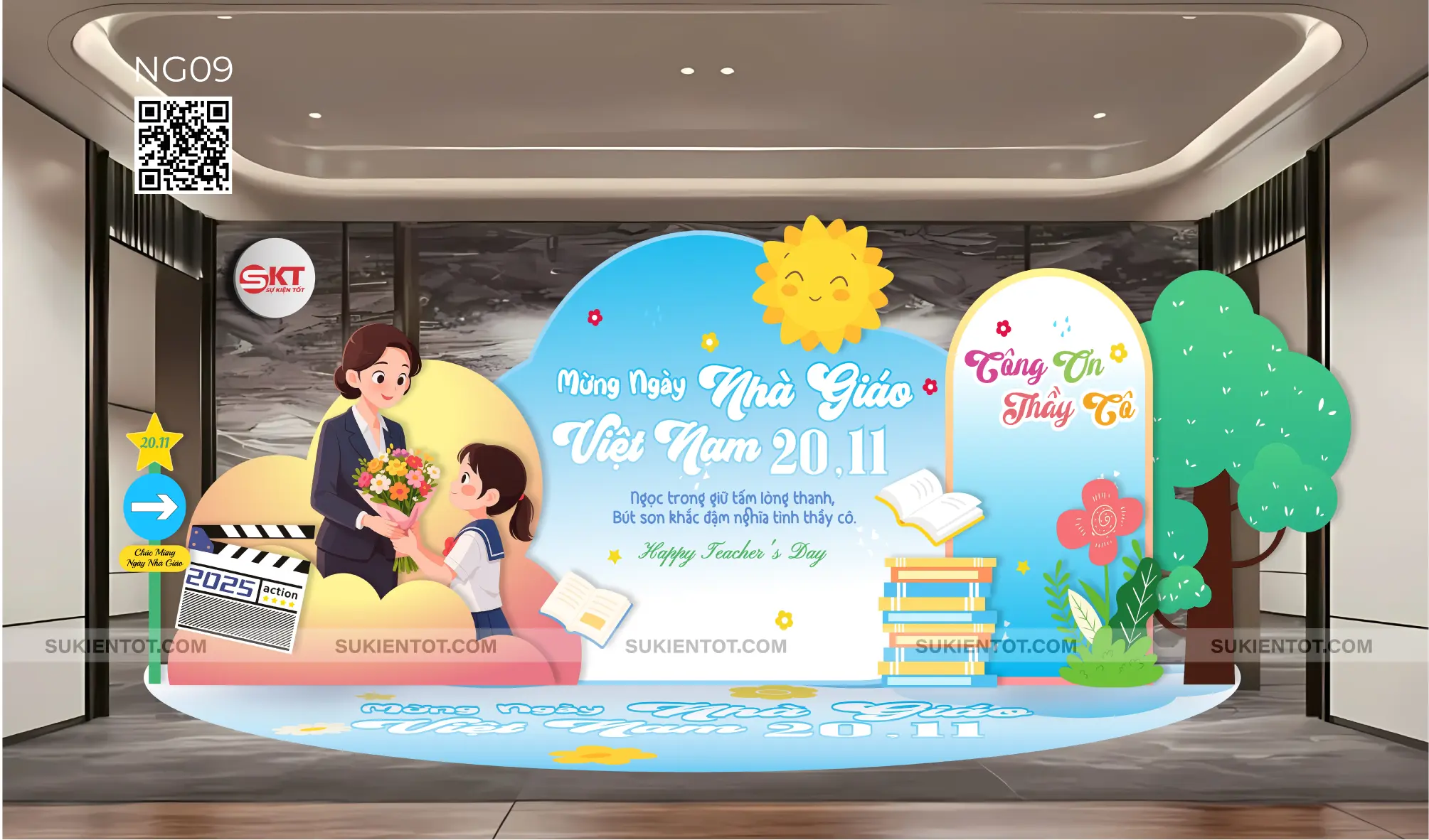 File thiết kế ngày 20/11 nhà giáo Việt Nam tone xanh da trời NG09