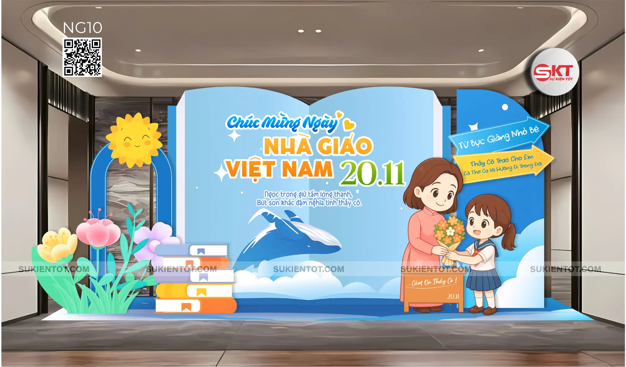 File thiết kế ngày 20/11 nhà giáo Việt Nam tone xanh da trời NG10