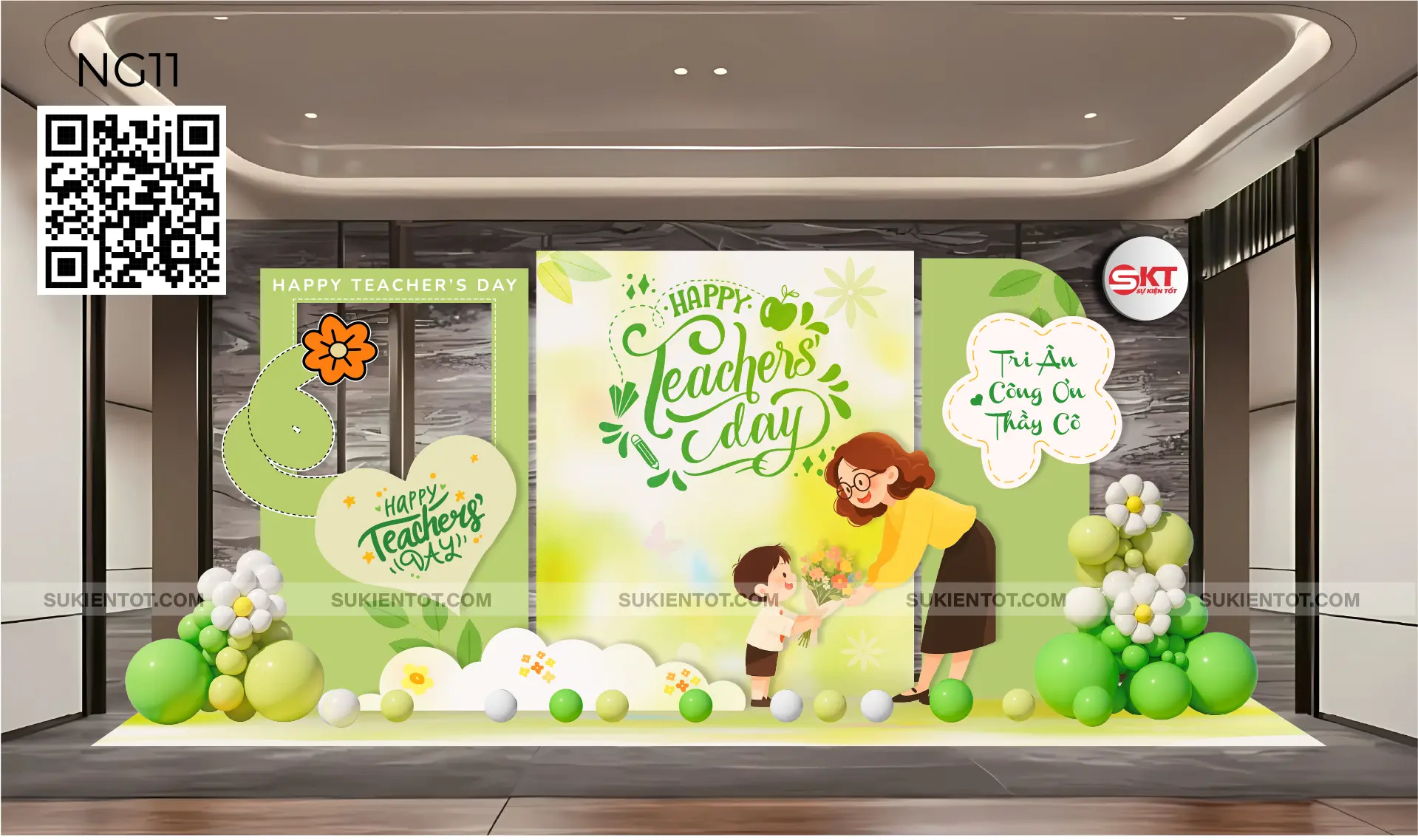 File thiết kế ngày 20/11 nhà giáo Việt Nam tone xanh lá NG11
