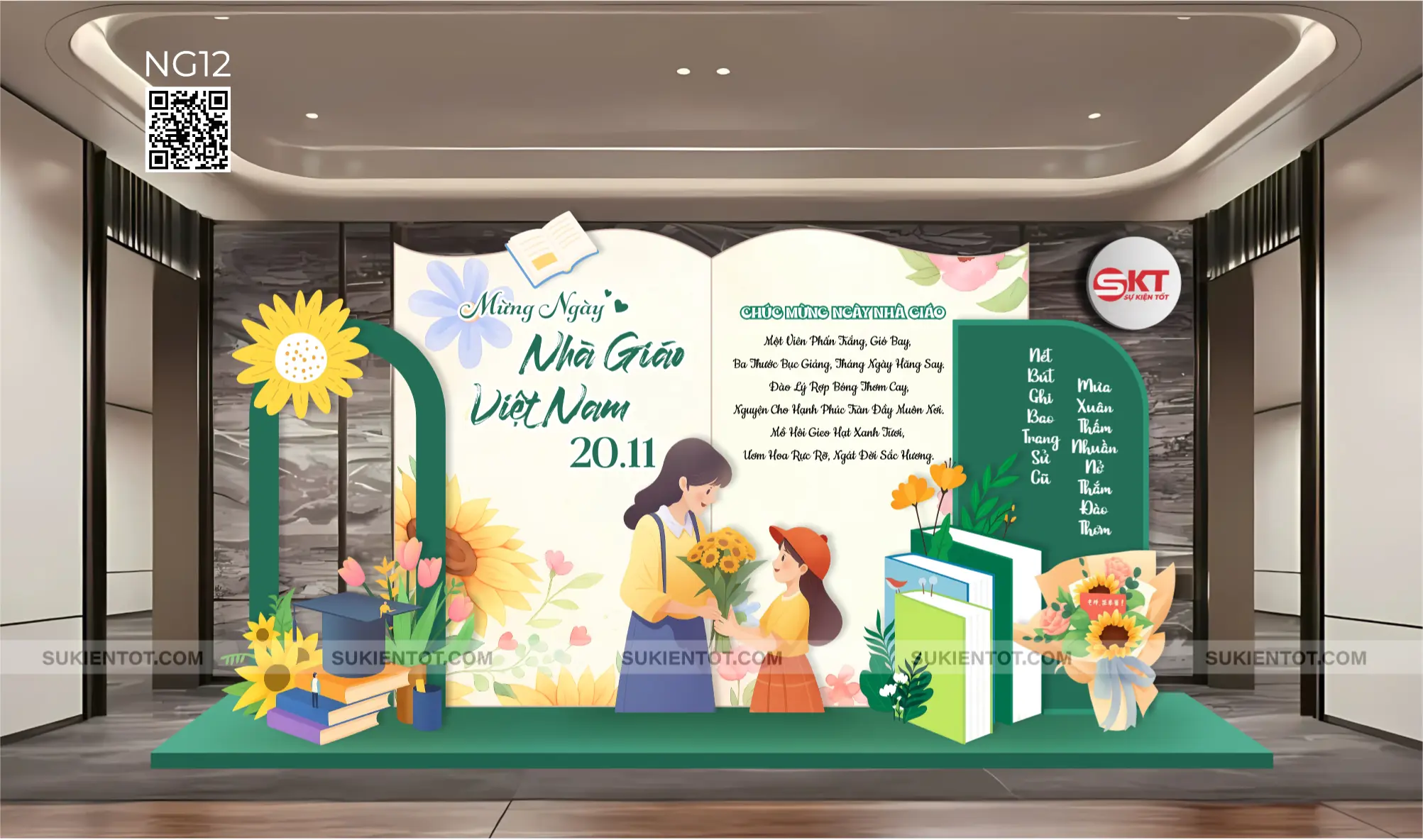 File thiết kế ngày 20/11 nhà giáo Việt Nam tone xanh lá NG12