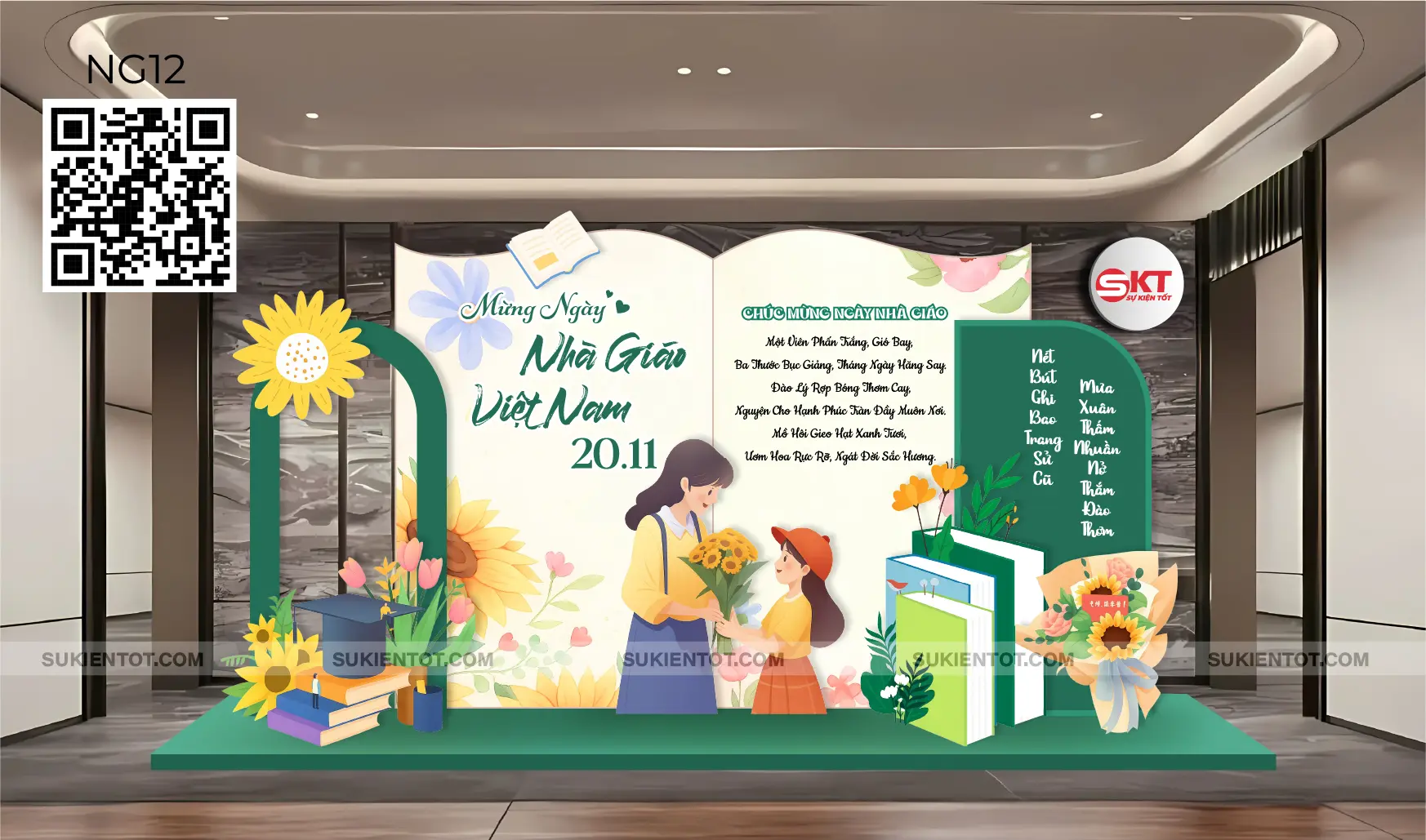 File thiết kế ngày 20/11 nhà giáo Việt Nam tone xanh lá NG12