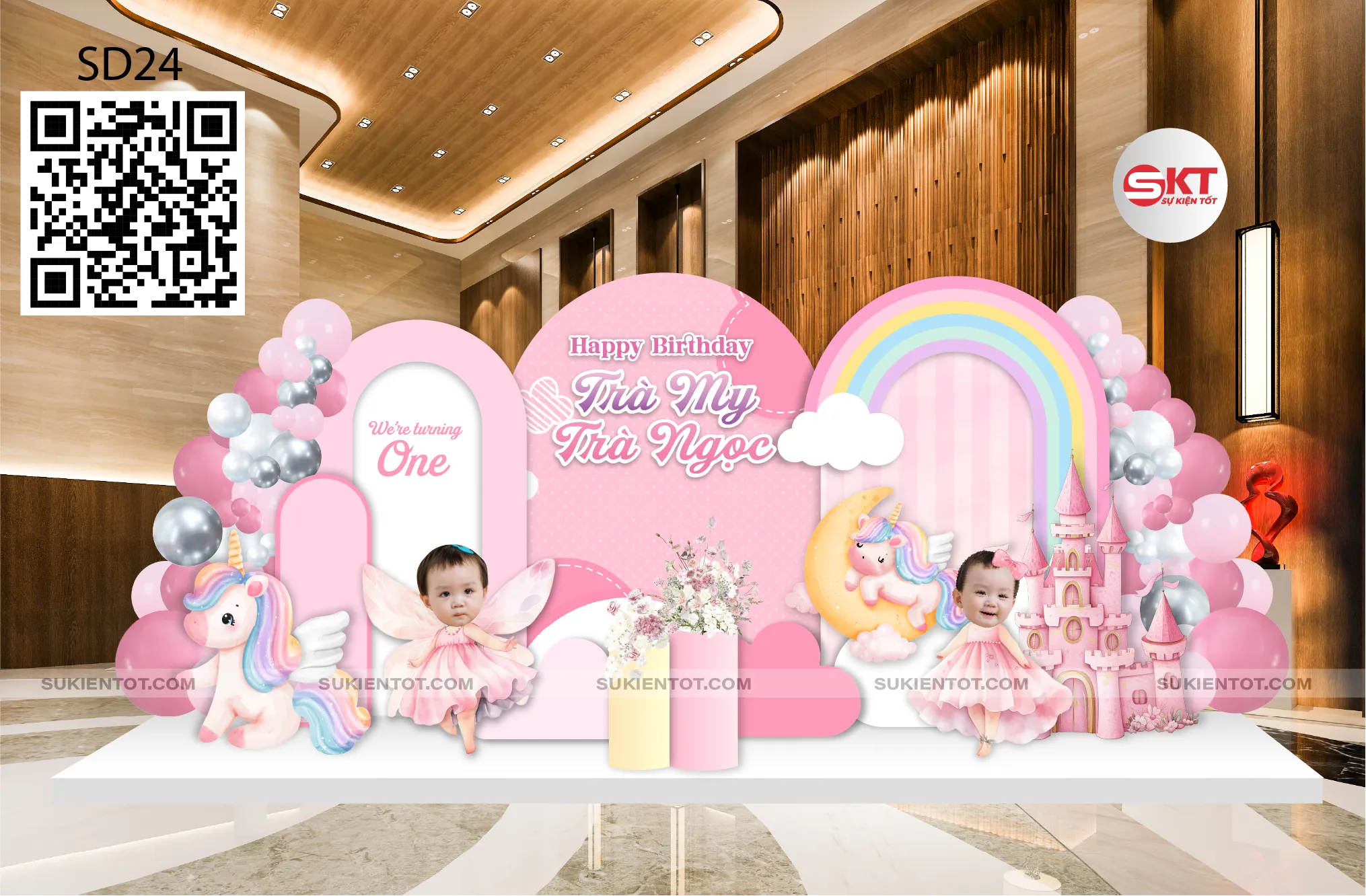 File thiết kế sinh nhật bé sinh đôi tone hồng SD24