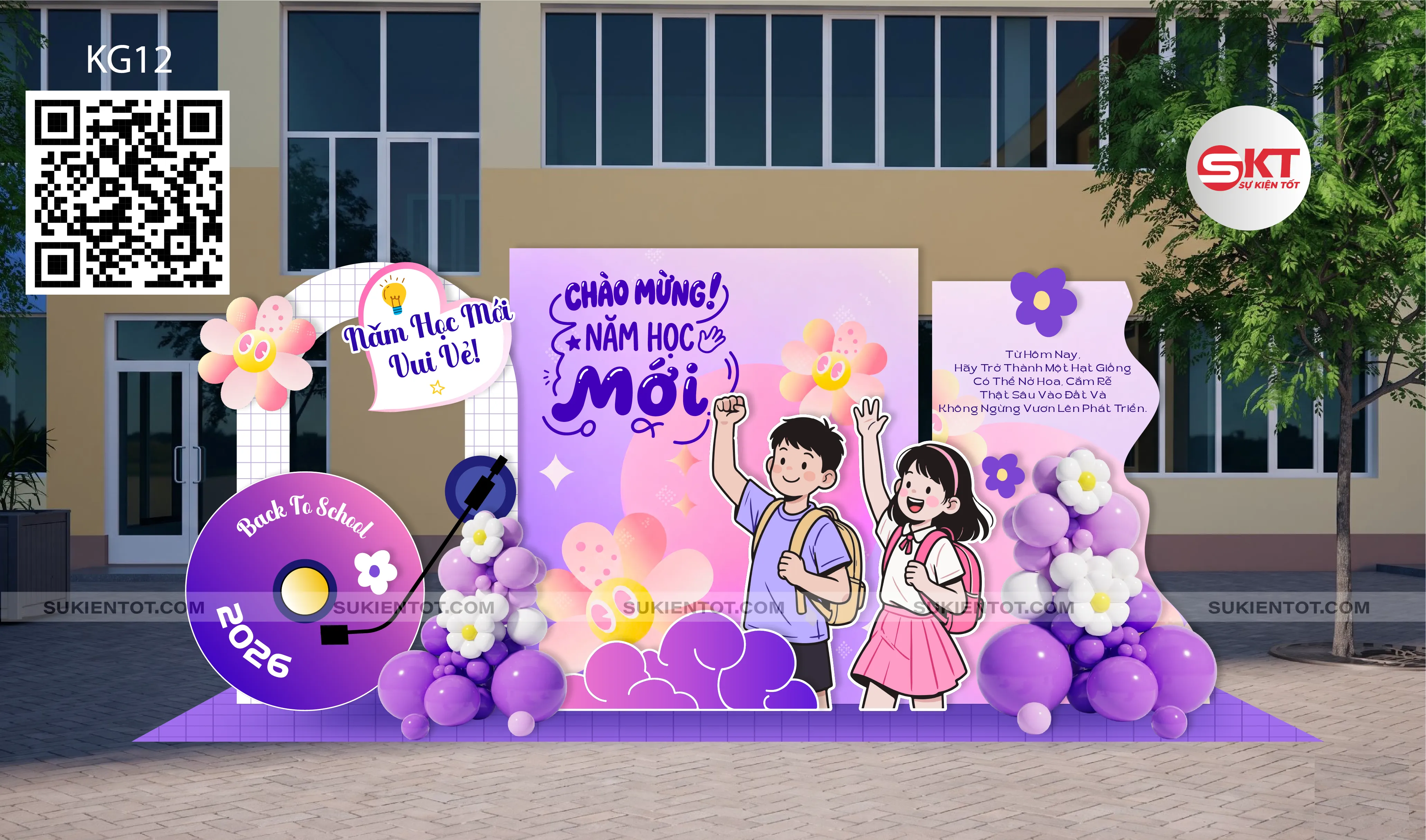 File thiết kế Lễ Khai Giảng tone tím KG12