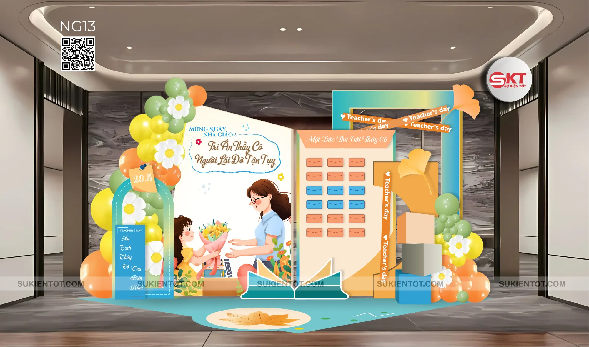 File thiết kế ngày 20/11 nhà giáo Việt Nam tone cam xanh lá NG13