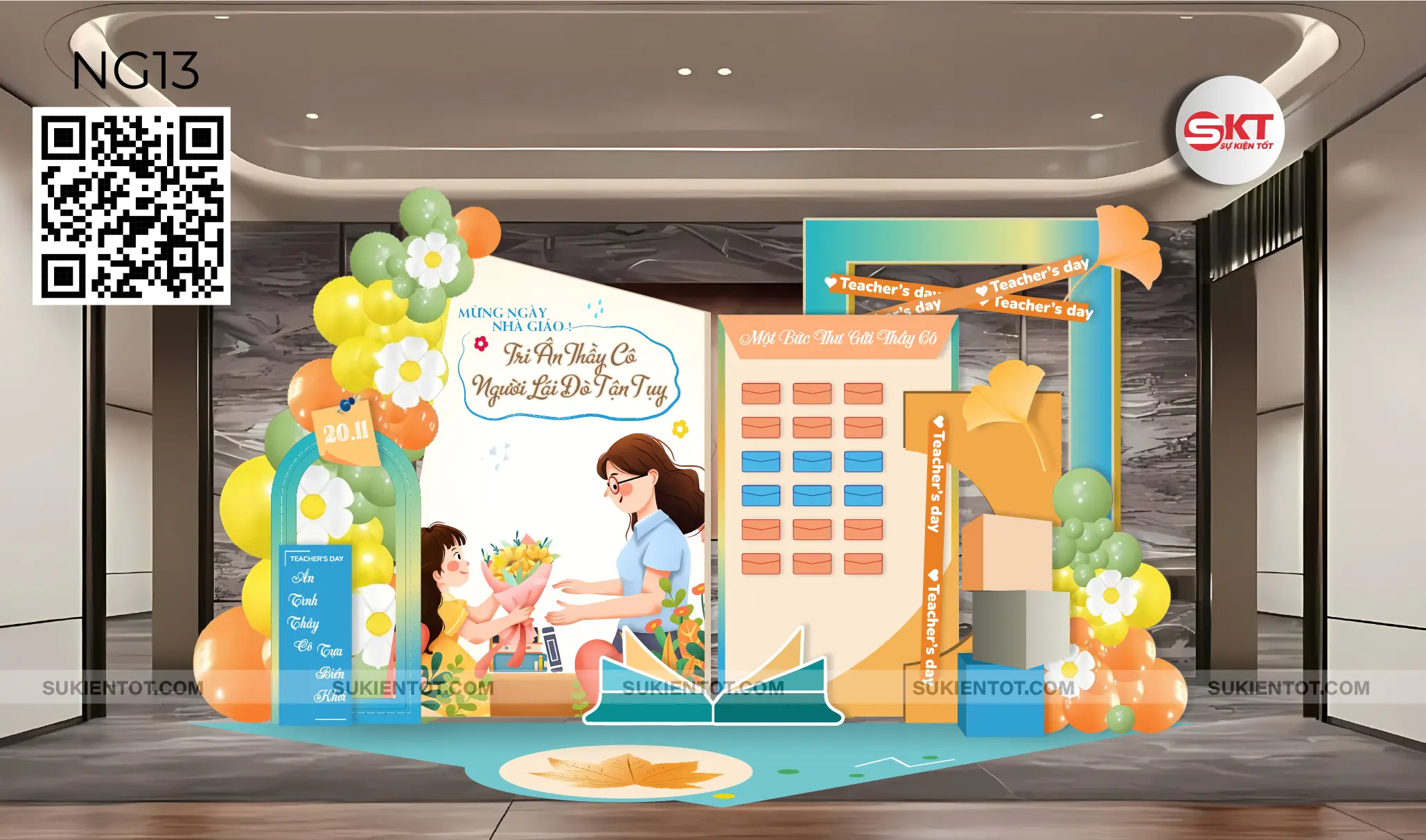 File thiết kế ngày 20/11 nhà giáo Việt Nam tone cam xanh lá NG13