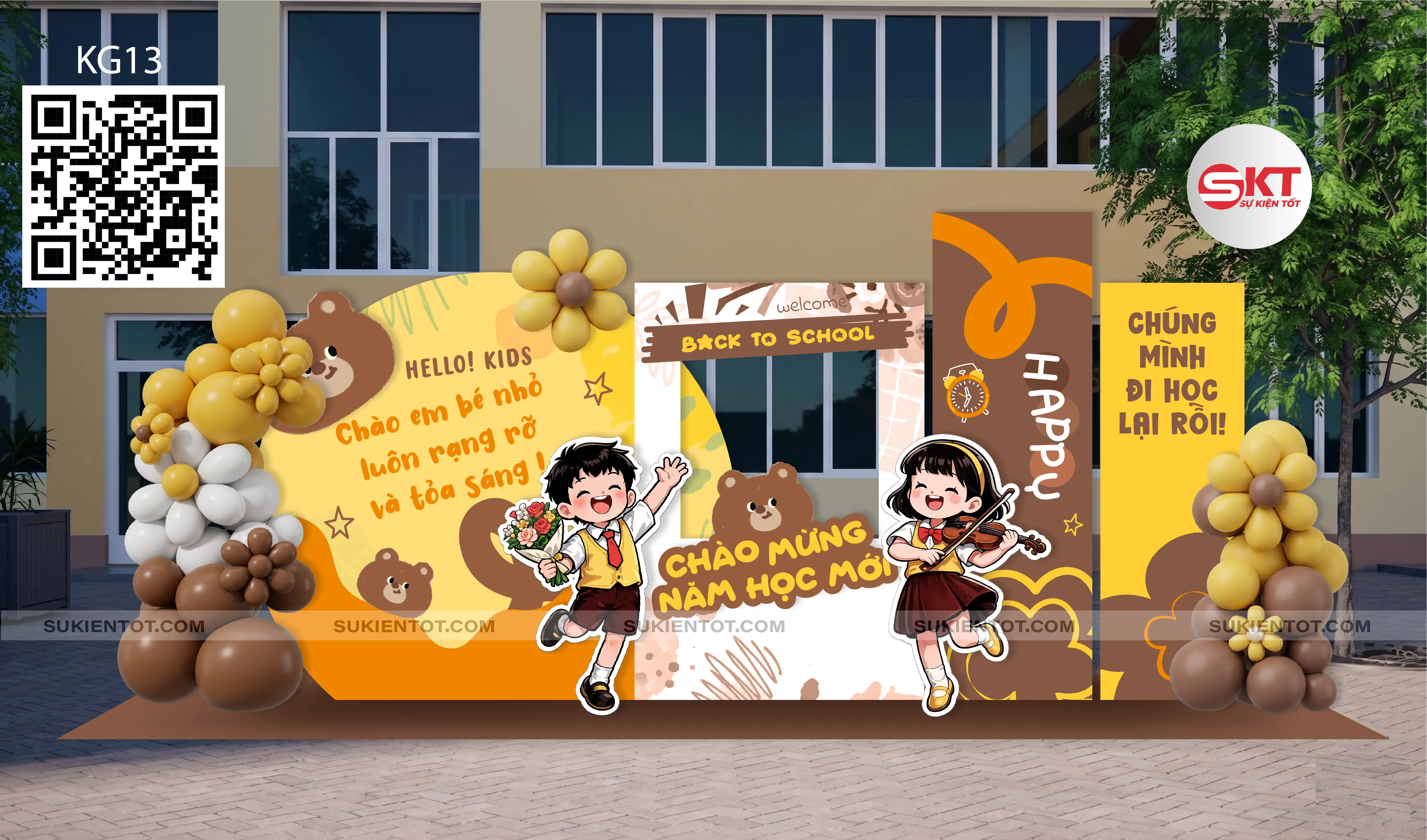 File thiết kế Lễ Khai Giảng tone vàng KG13