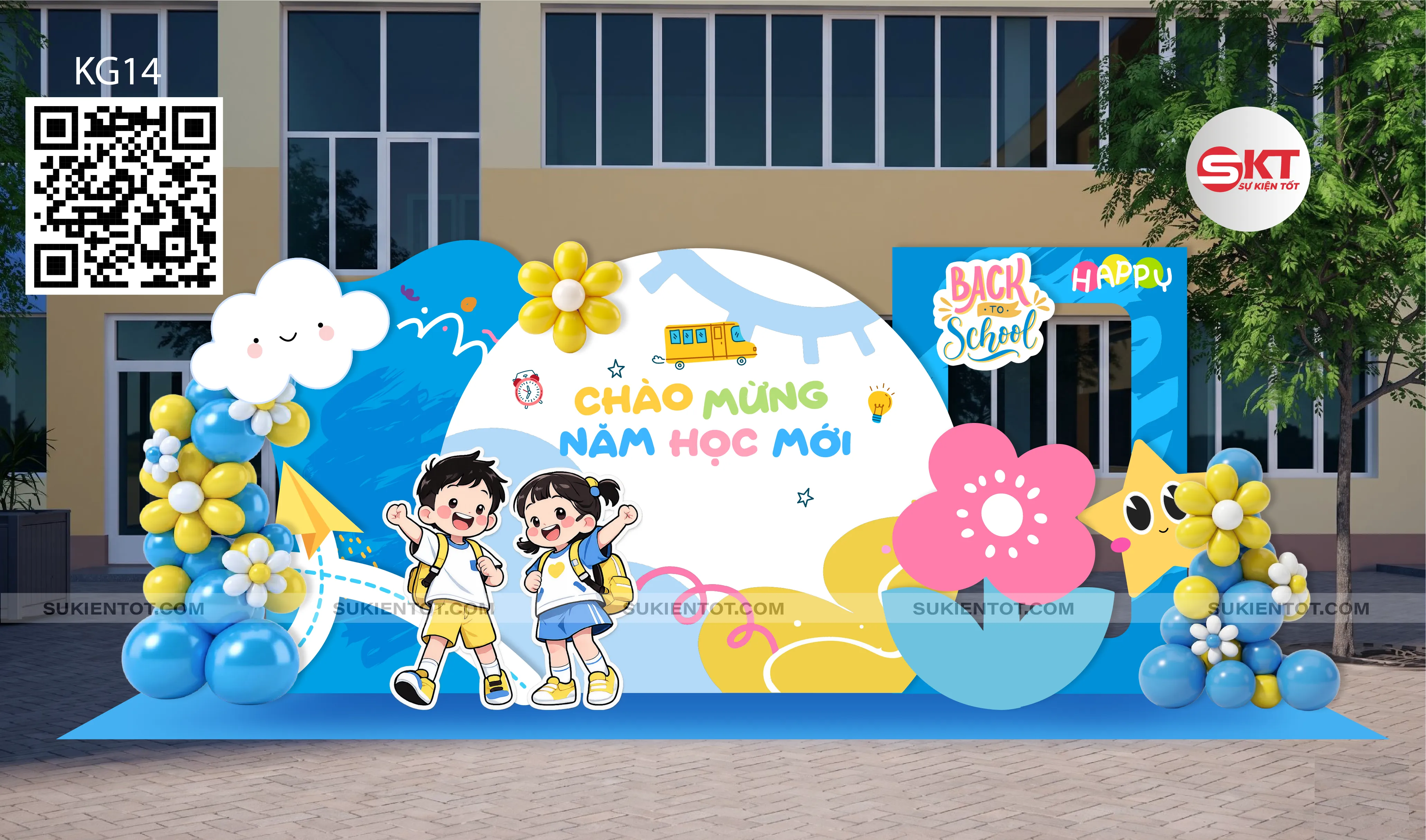 File thiết kế Lễ Khai Giảng tone xanh da trời KG14