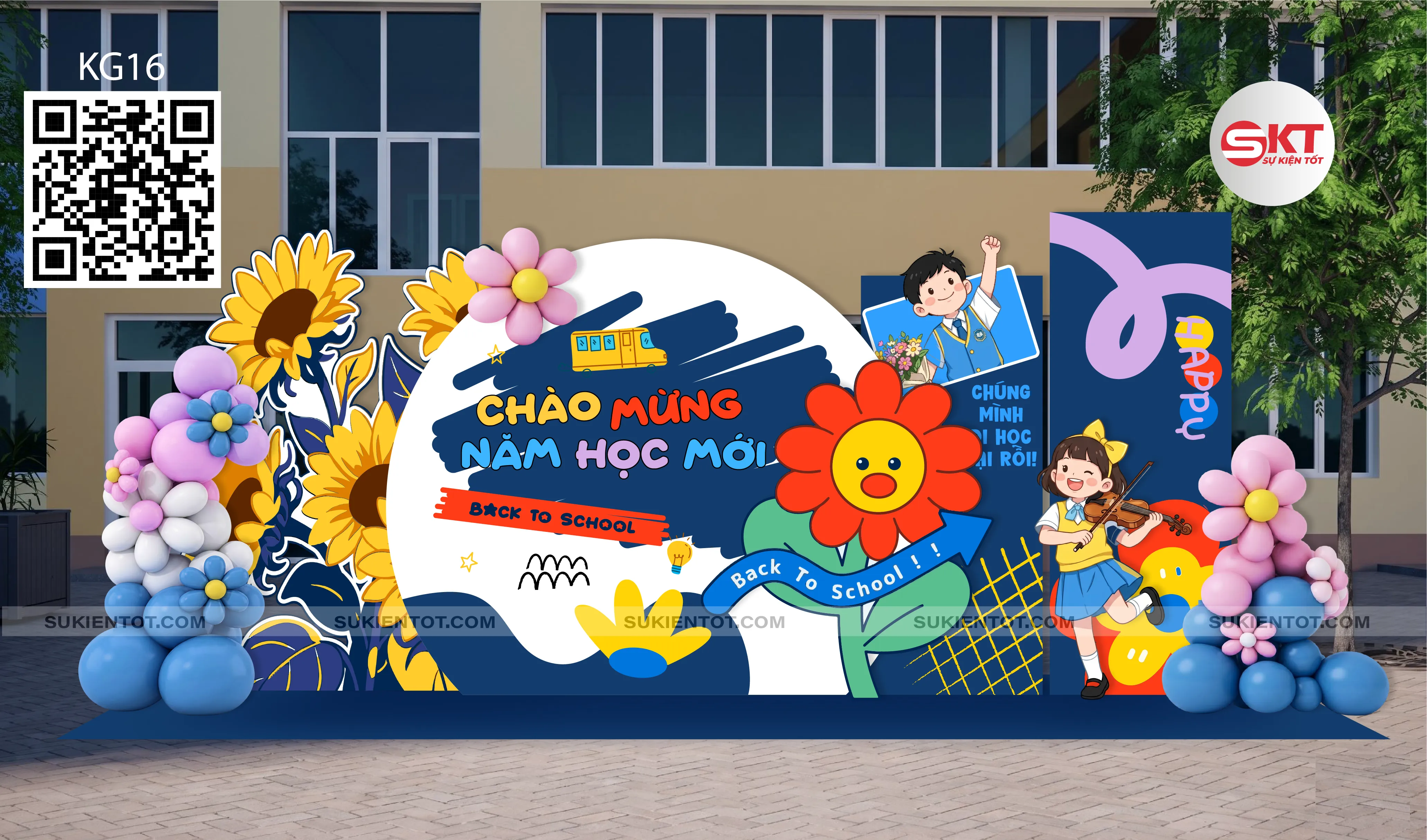 File thiết kế Lễ Khai Giảng tone xanh KG16