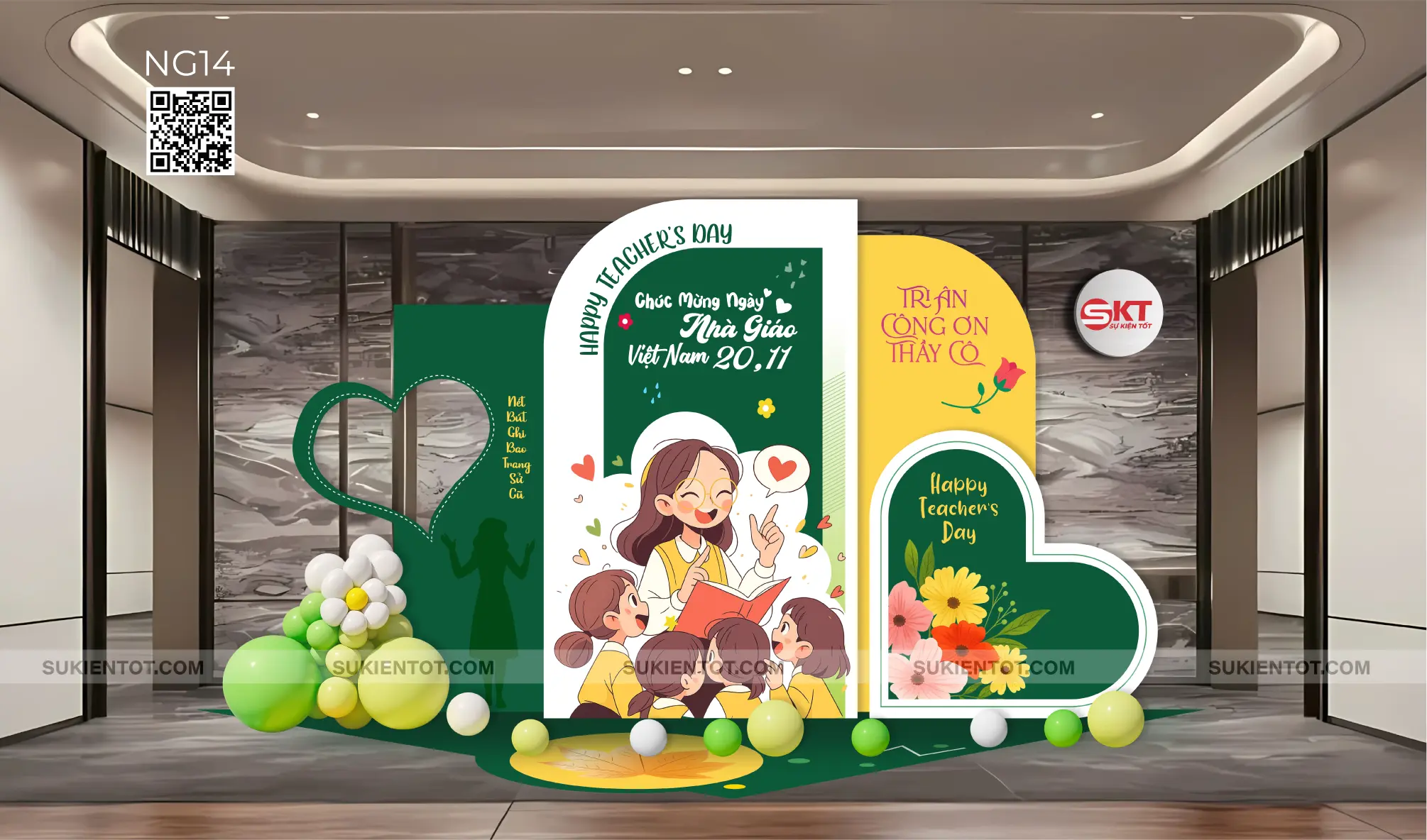 File thiết kế ngày 20/11 nhà giáo Việt Nam tone xanh lá vàng NG14