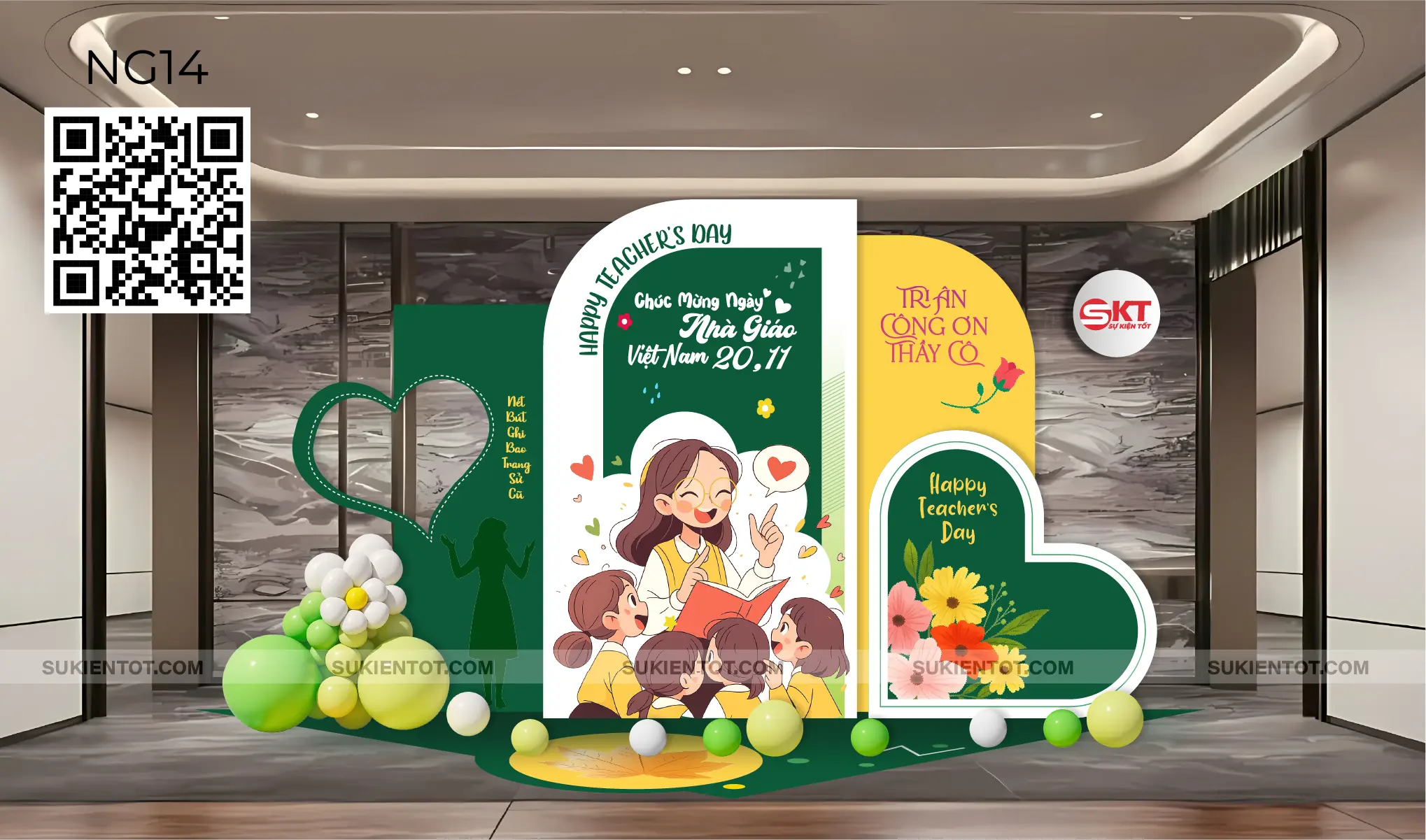 File thiết kế ngày 20/11 nhà giáo Việt Nam tone xanh lá vàng NG14