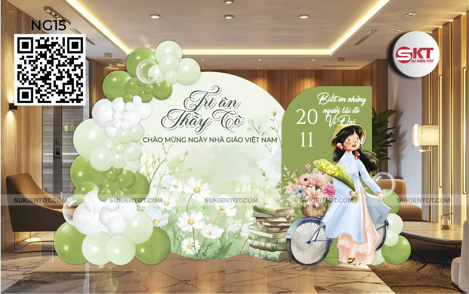 File thiết kế ngày 20/11 nhà giáo Việt Nam tone xanh lá NG15