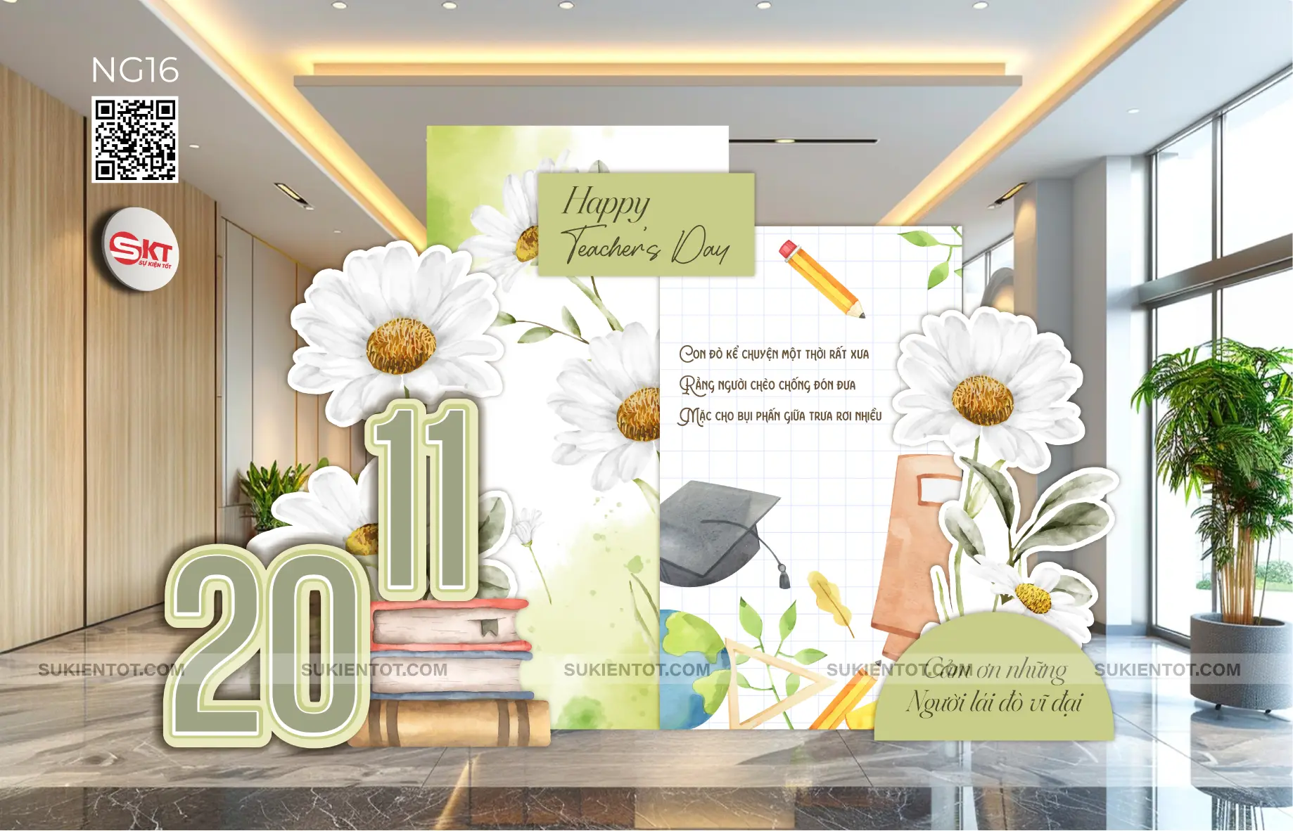 File thiết kế ngày 20/11 nhà giáo Việt Nam tone xanh lá NG16