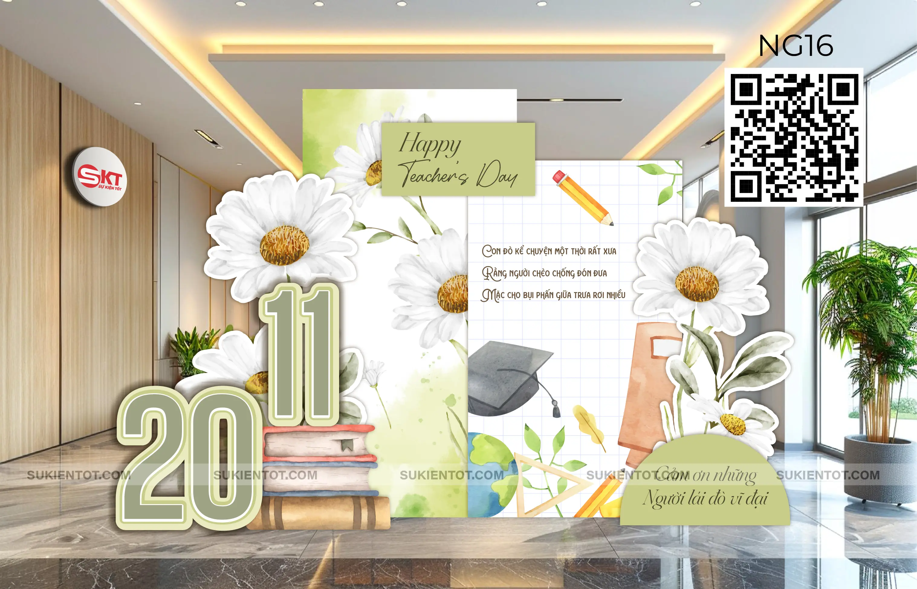 File thiết kế ngày 20/11 nhà giáo Việt Nam tone xanh lá NG16