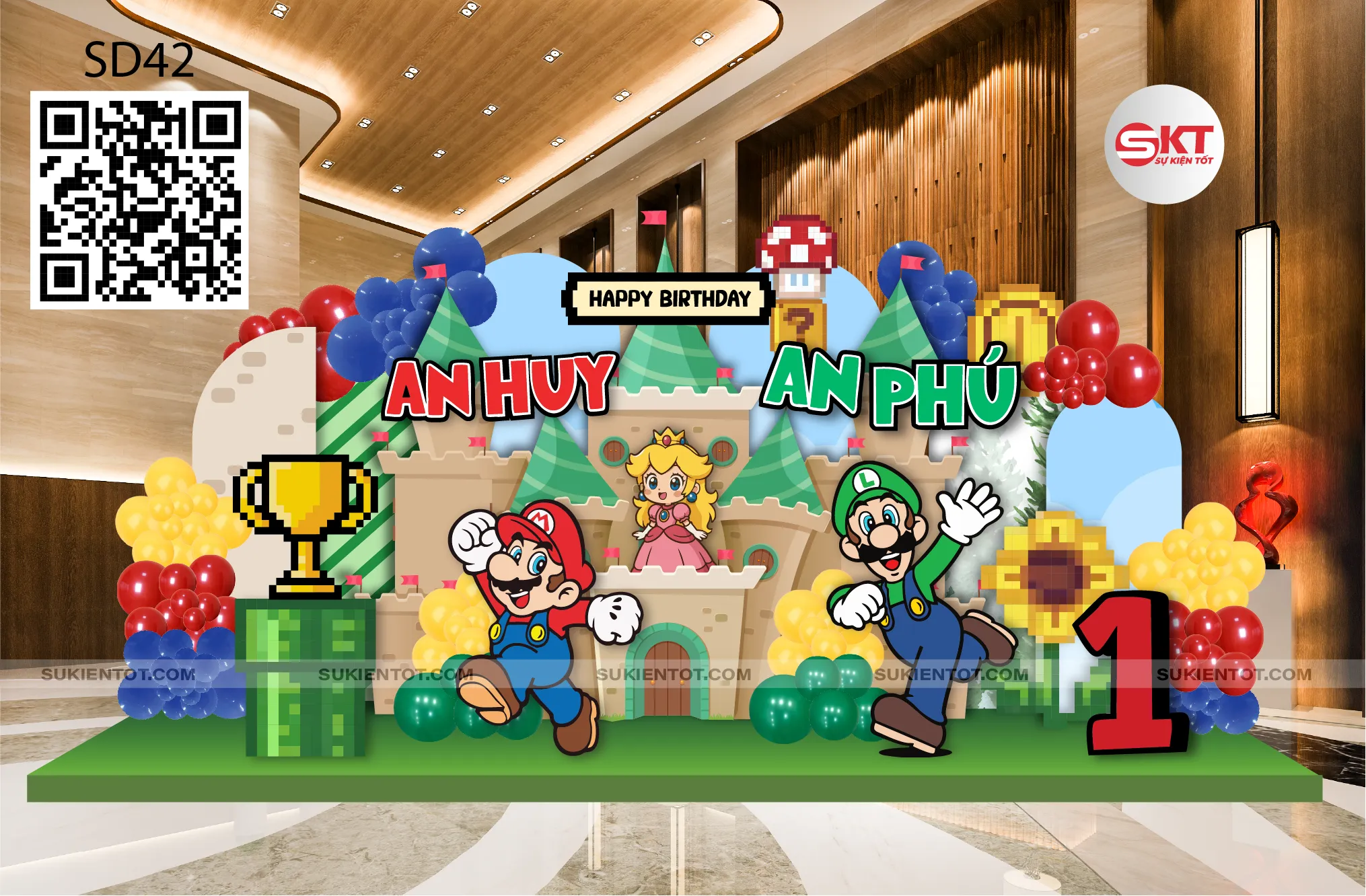 File thiết kế sinh nhật bé sinh đôi chủ đề mario SD42