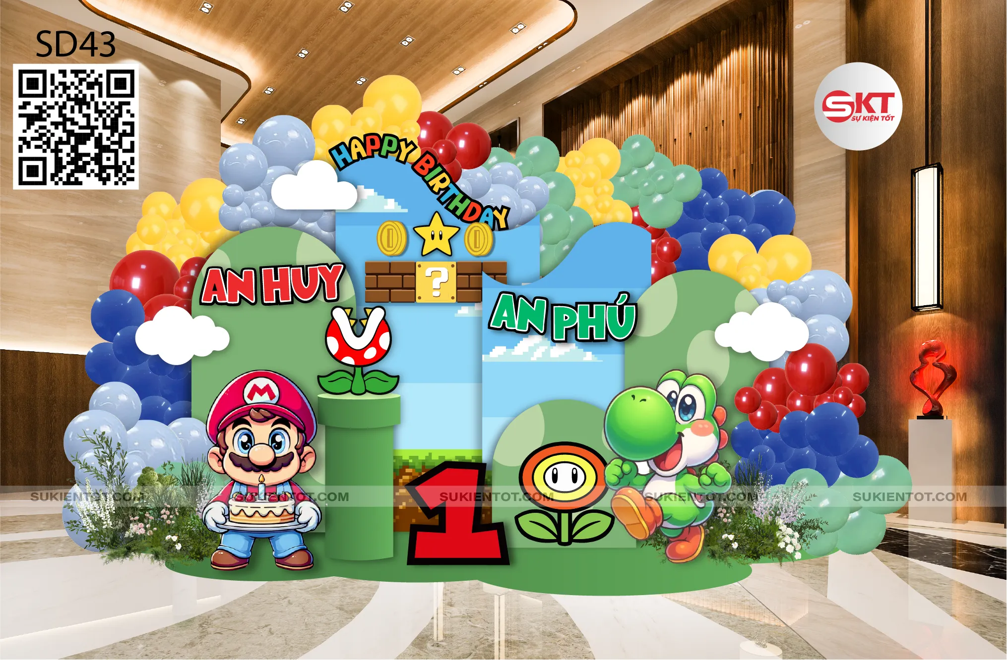 File thiết kế sinh nhật bé sinh đôi chủ đề mario SD43