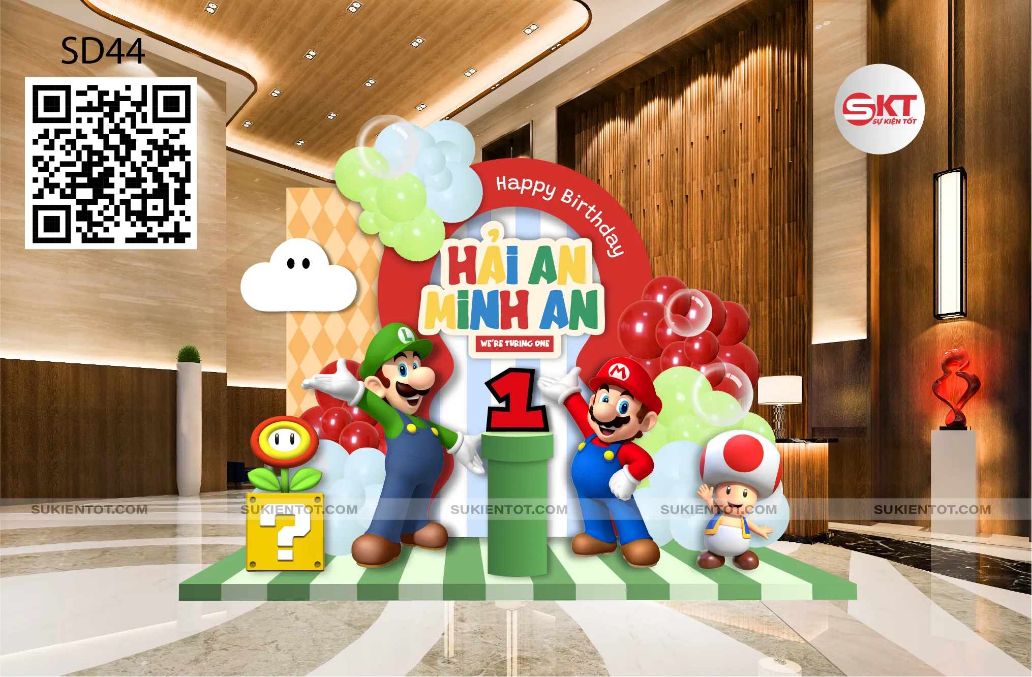 File thiết kế sinh nhật bé sinh đôi chủ đề mario SD44