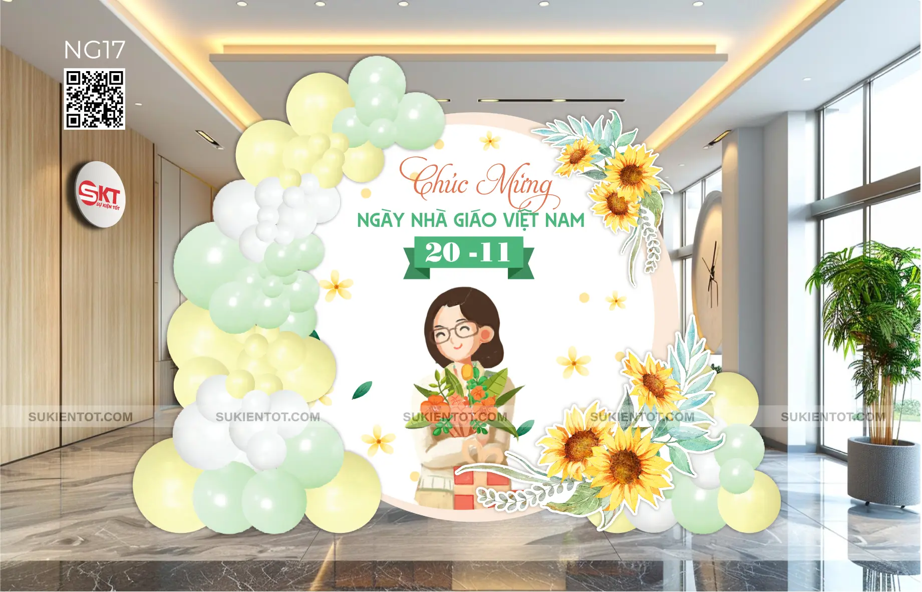 File thiết kế ngày 20/11 nhà giáo Việt Nam tone xanh lá NG17