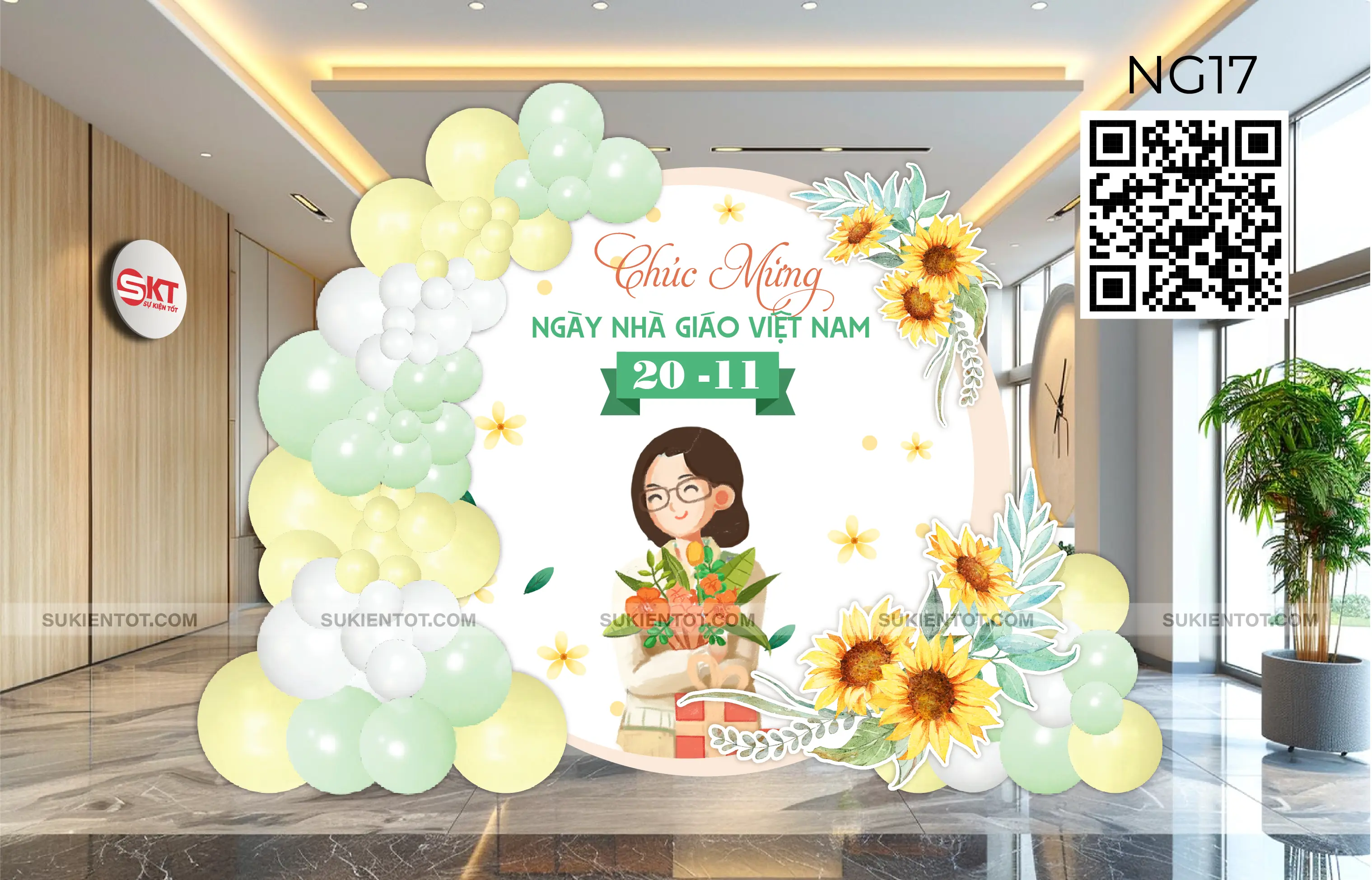 File thiết kế ngày 20/11 nhà giáo Việt Nam tone xanh lá NG17
