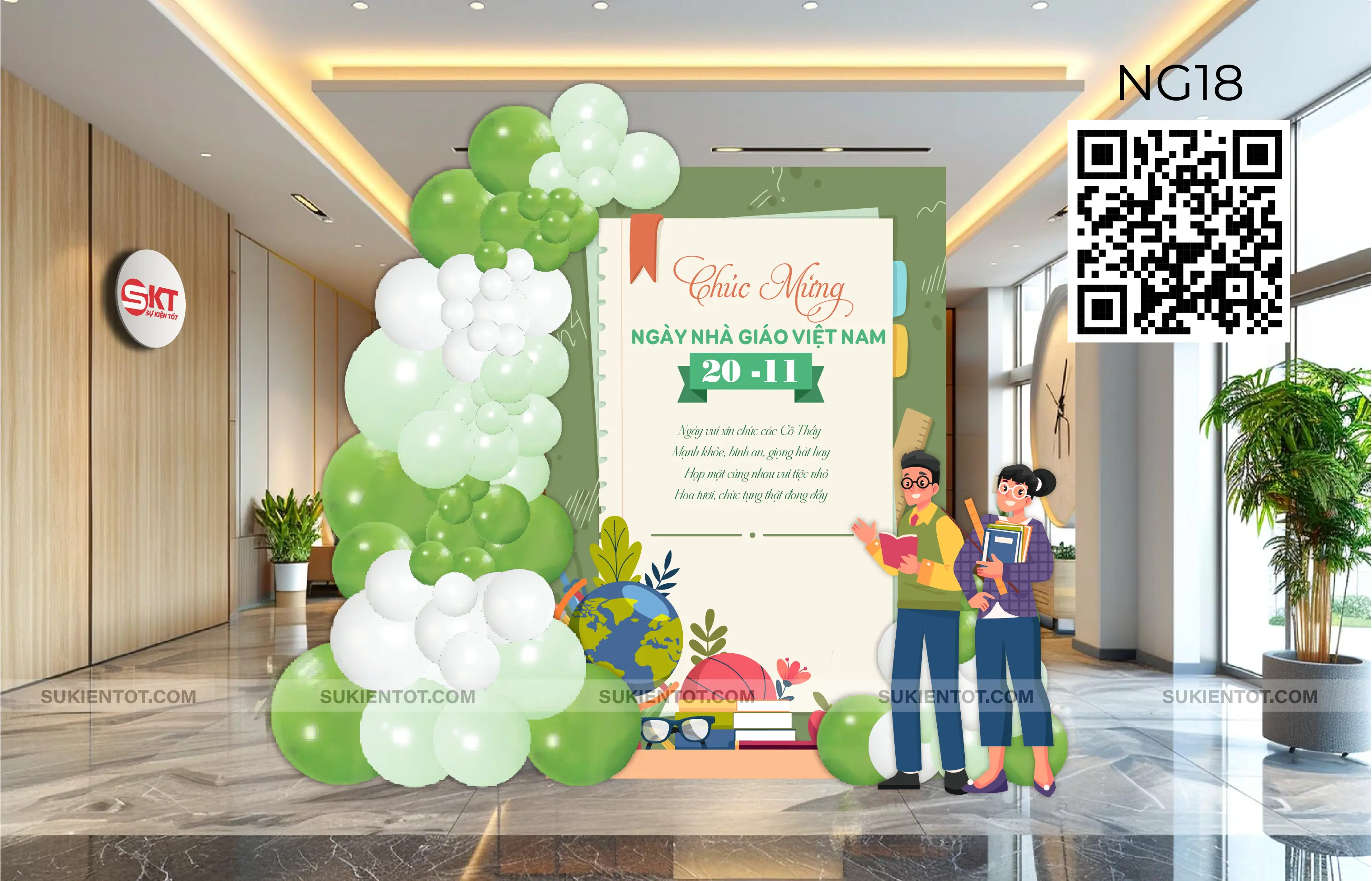File thiết kế ngày 20/11 nhà giáo Việt Nam tone xanh lá NG18