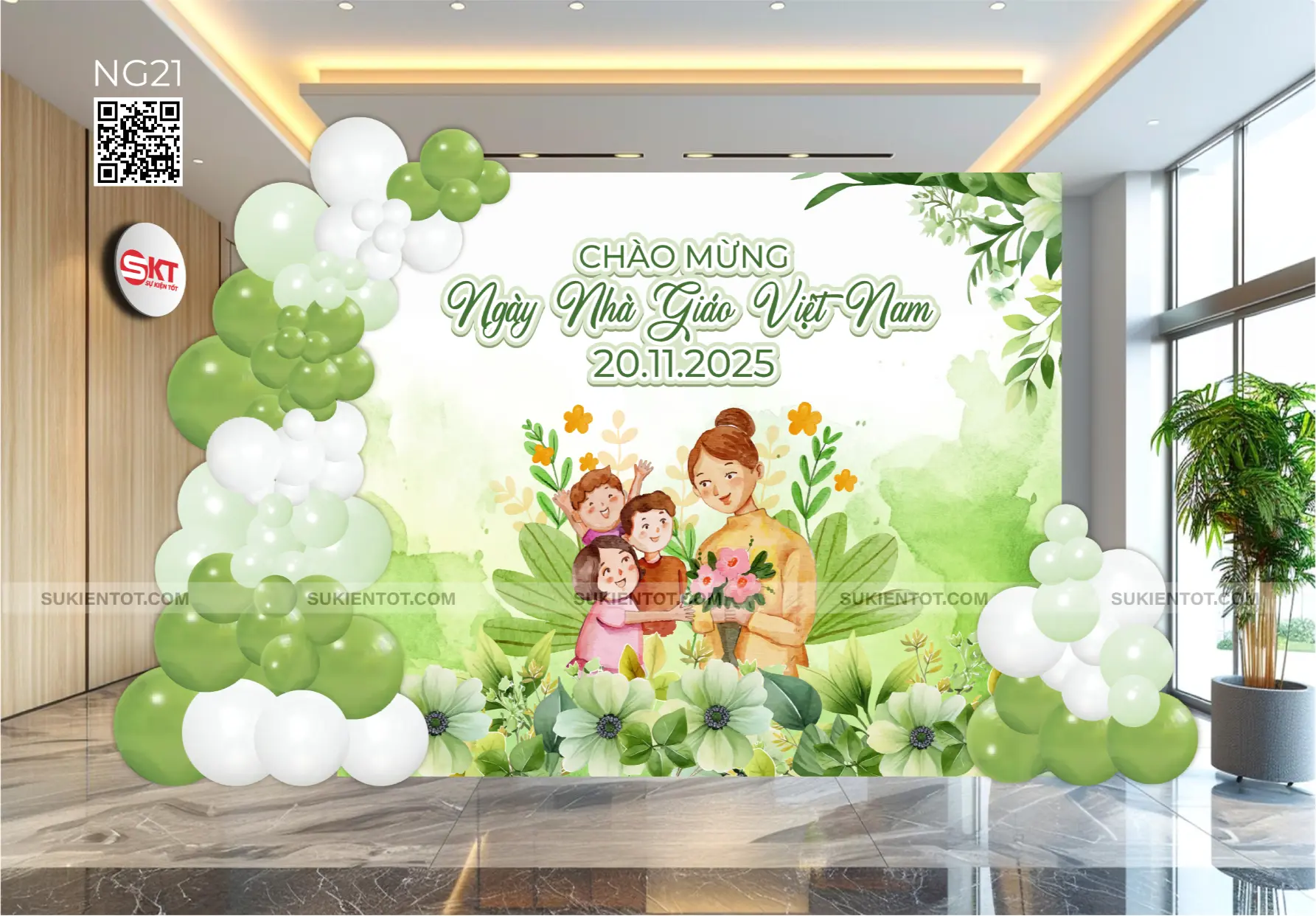 File thiết kế ngày 20/11 nhà giáo Việt Nam tone xanh lá NG21