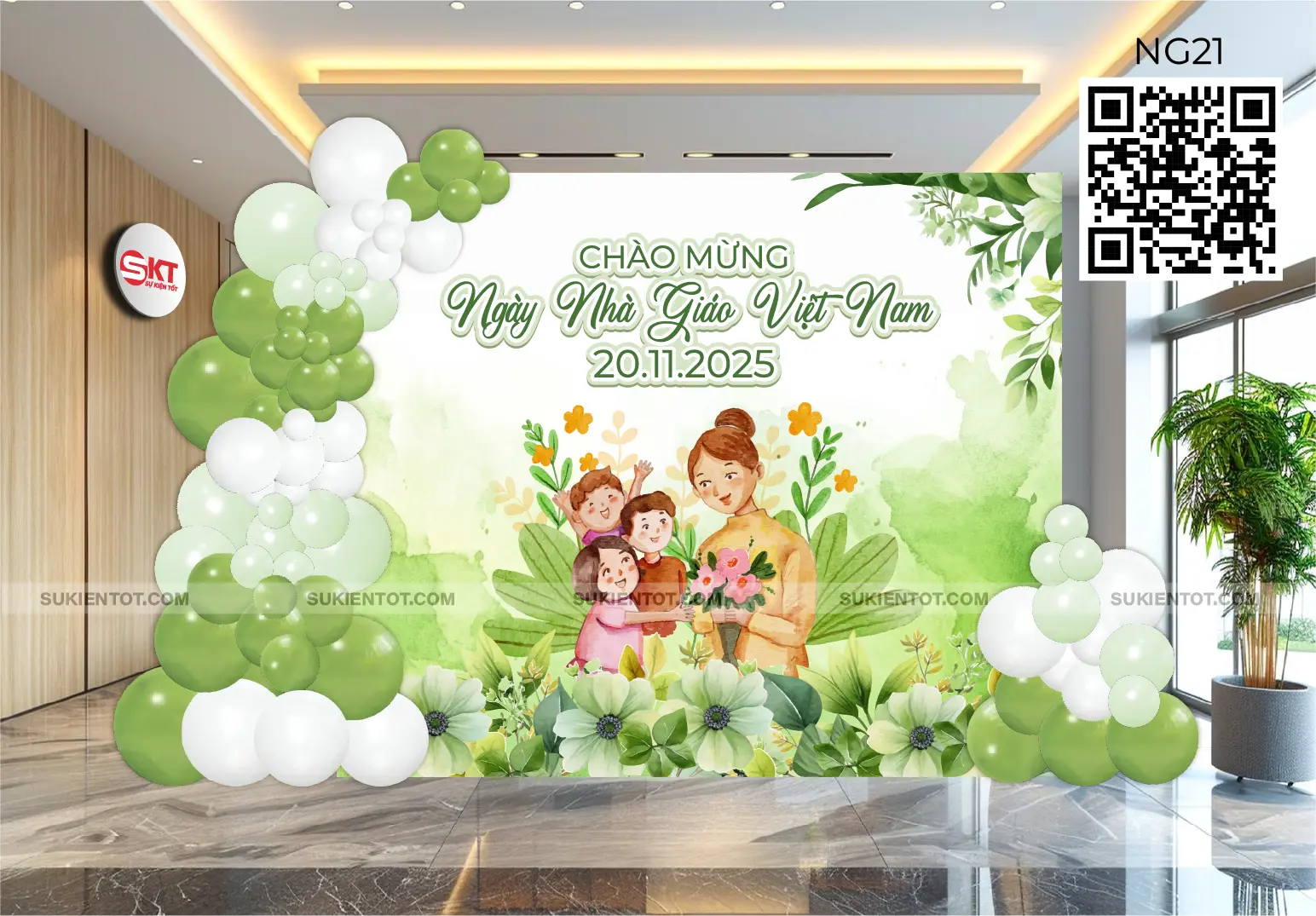 File thiết kế ngày 20/11 nhà giáo Việt Nam tone xanh lá NG21