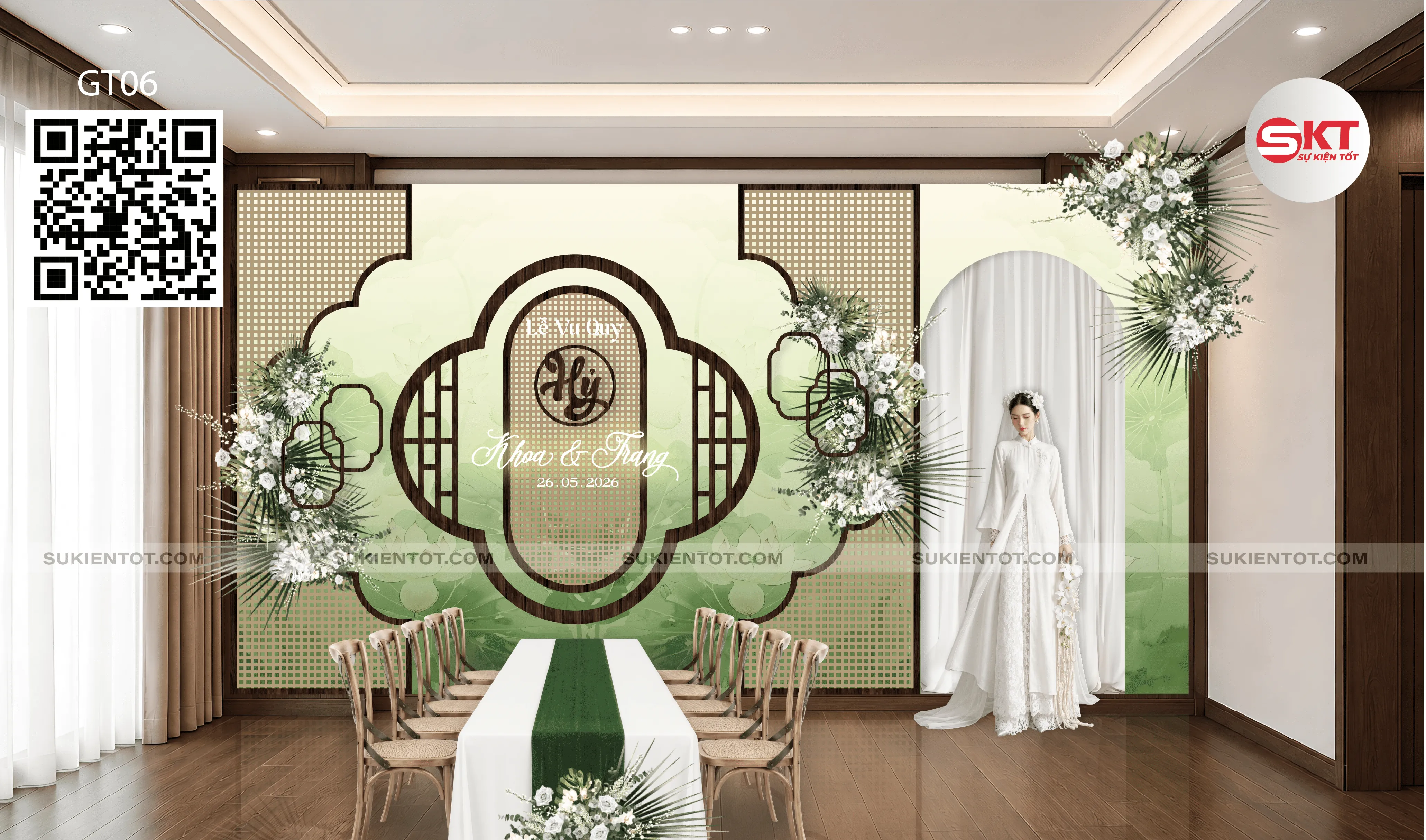 File thiết kế Gia tiên, trang trí tiệc cưới tone xanh lá GT06