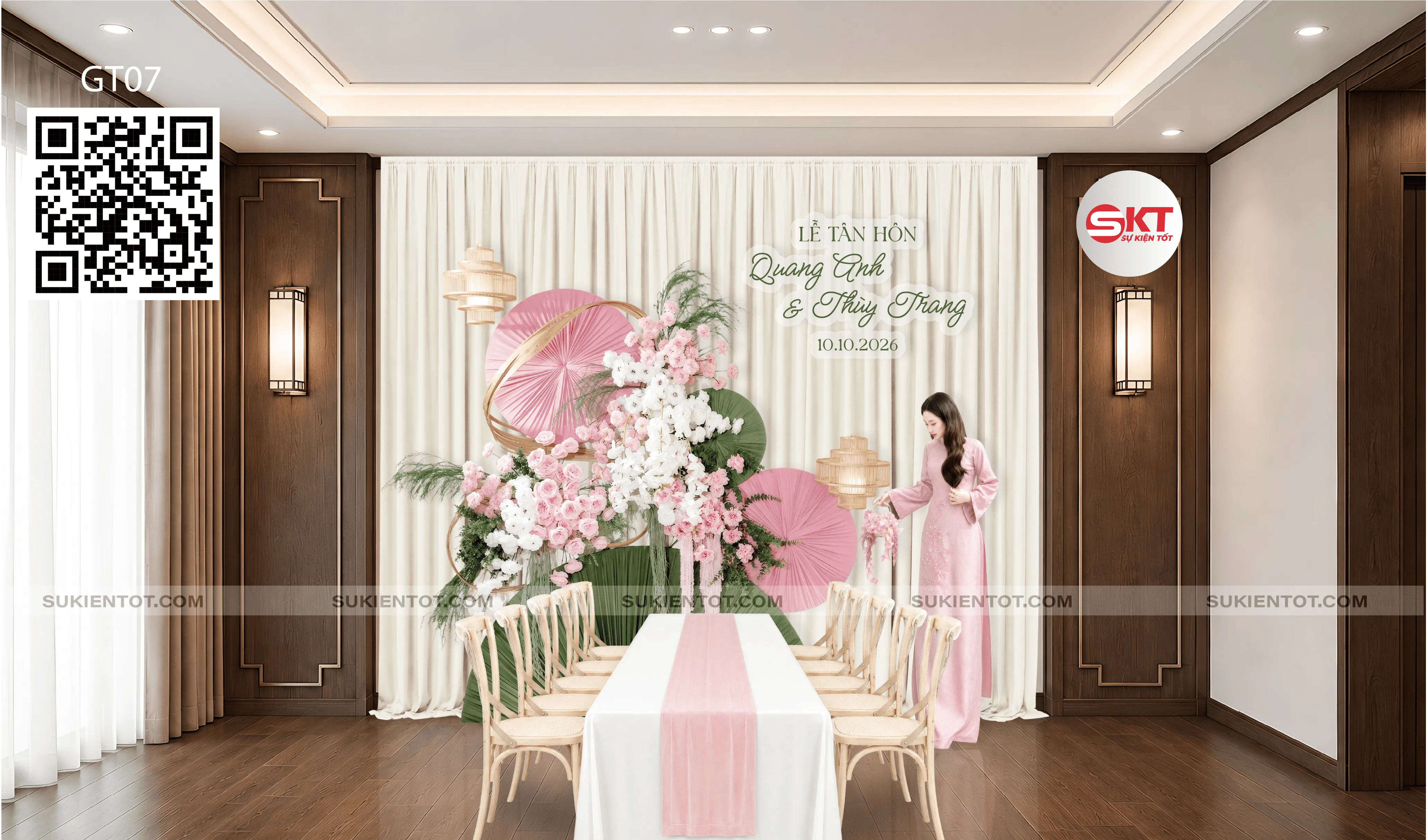 File thiết kế Gia tiên, trang trí tiệc cưới tone hồng GT07