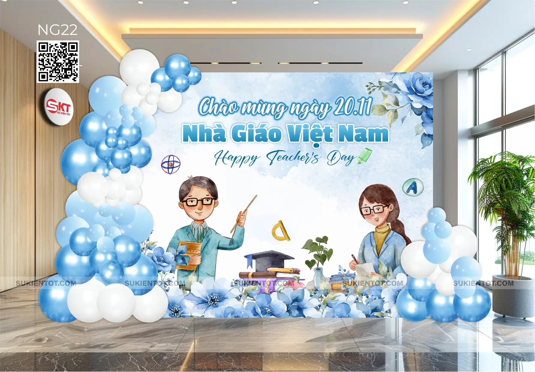 File thiết kế ngày 20/11 nhà giáo Việt Nam tone xanh da trời NG22