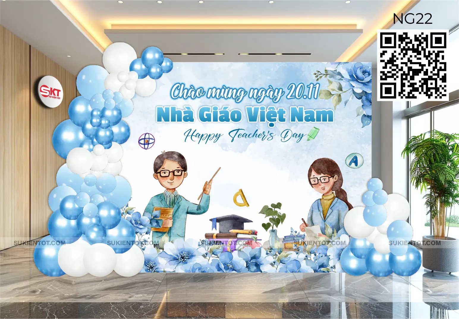 File thiết kế ngày 20/11 nhà giáo Việt Nam tone xanh da trời NG22